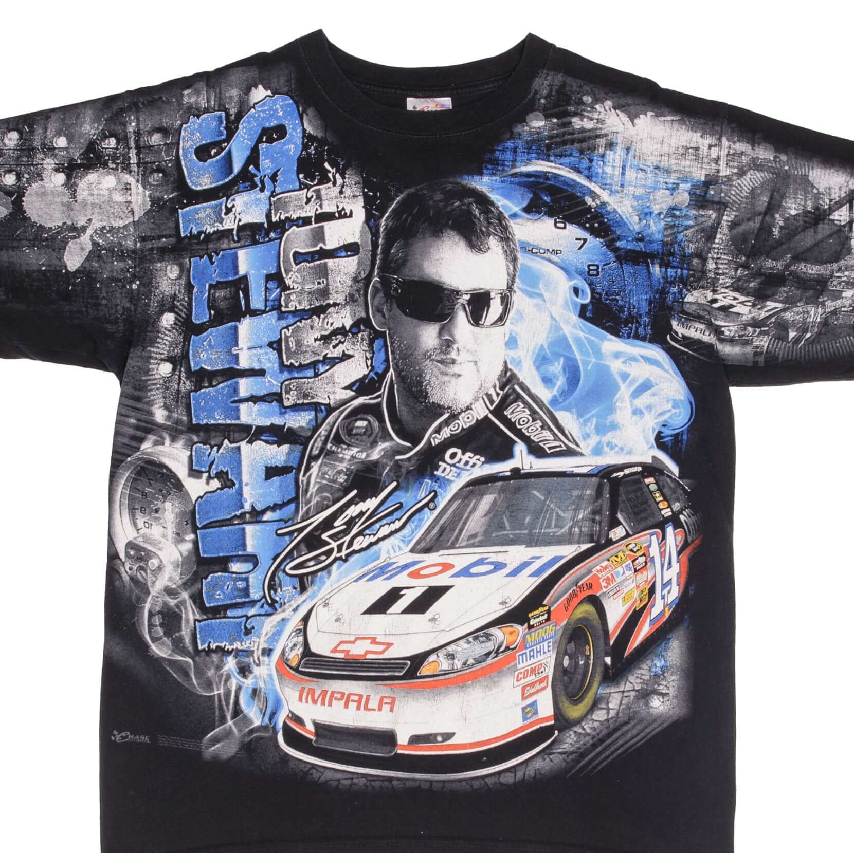 Vintage NASCAR Tony Stewart 2000s All Over Print Tee Shirt - Large Size for Men - Perfect for Racing Fans, Casual Wear & Collectors