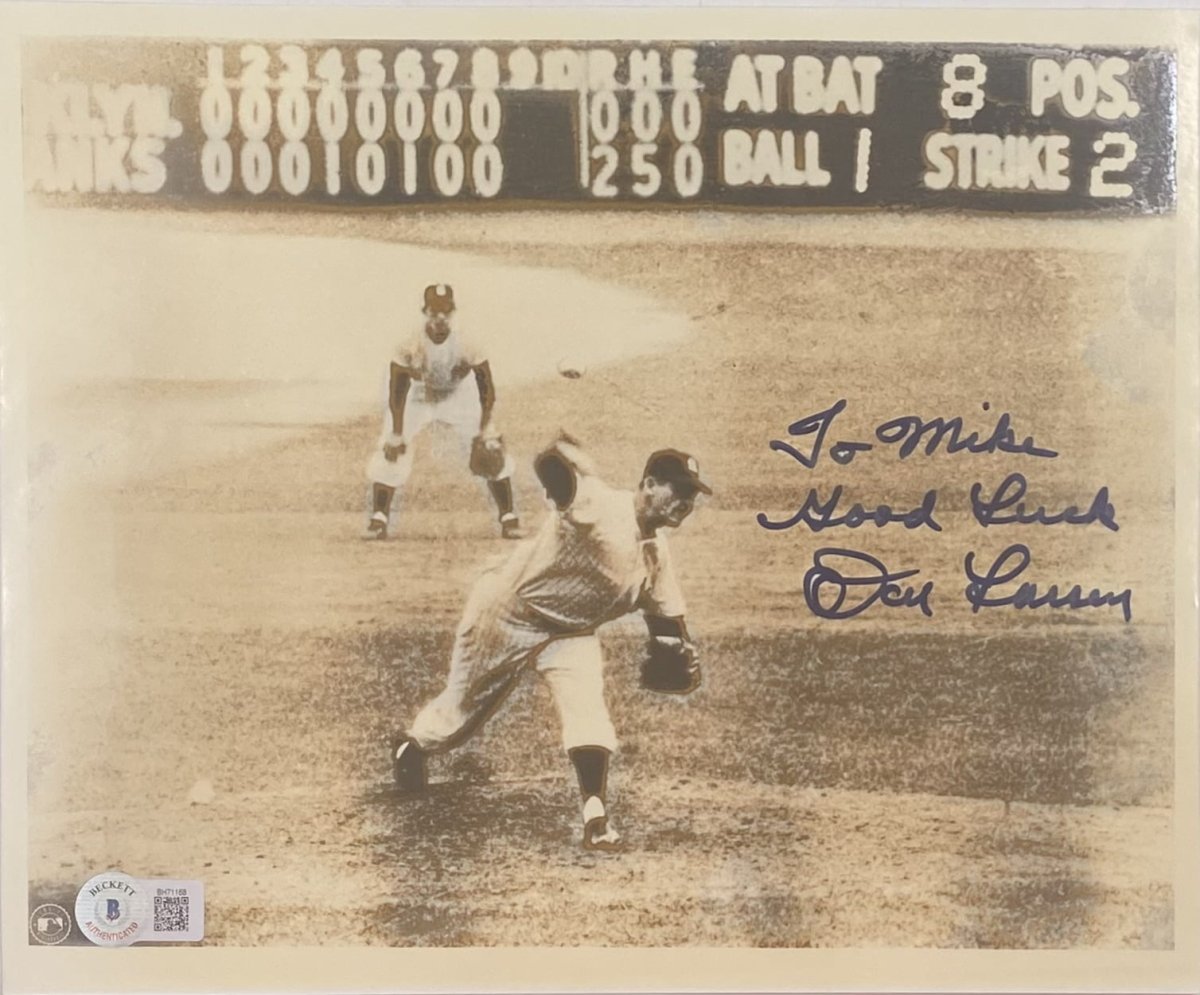Don Larsen Autographed 8x10 New York Yankees Baseball Photo - BAS BH71168 - Perfect for Sports Memorabilia Collections & Yankees Fan Gifts