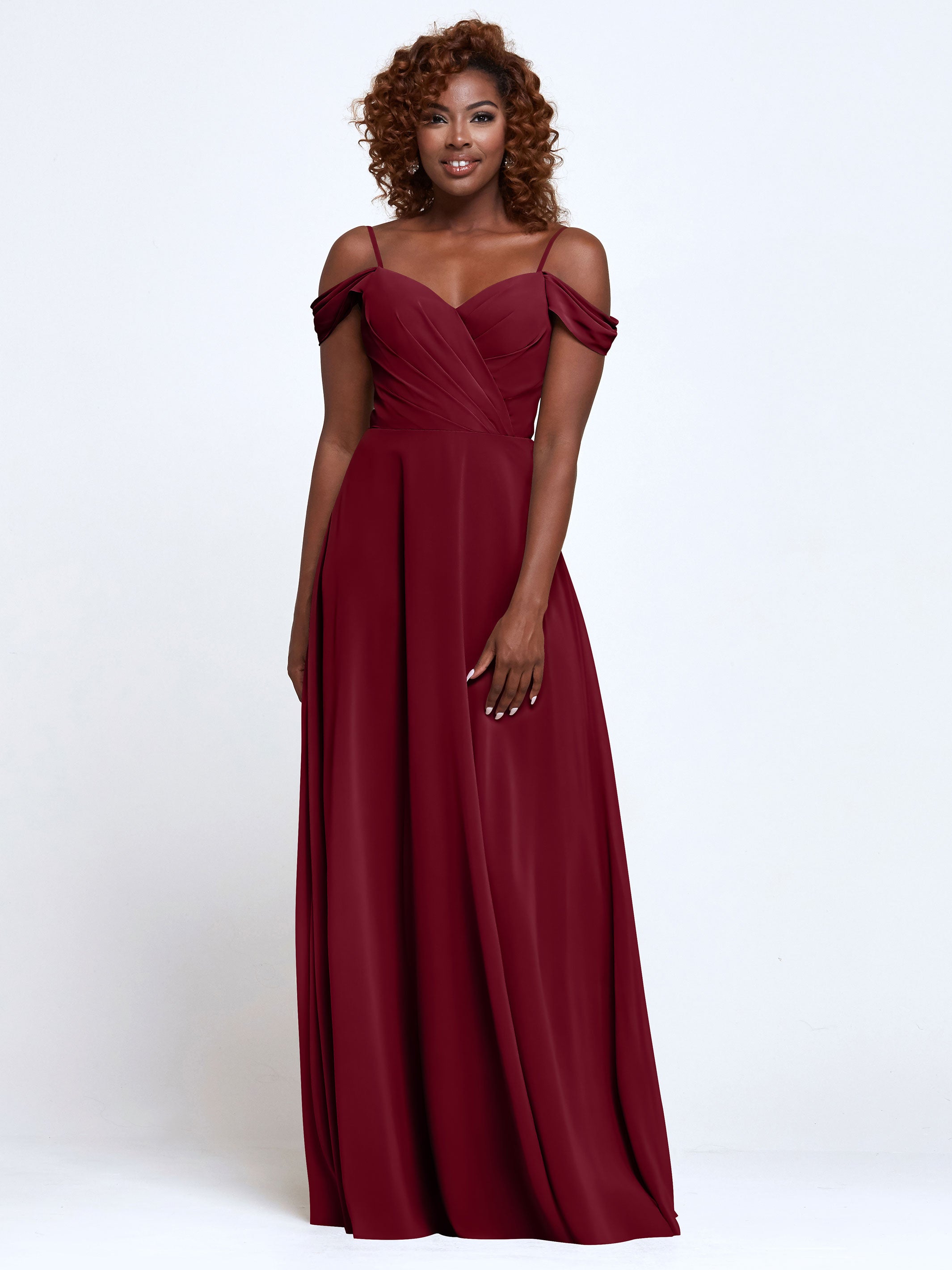 Elegant 83003 Stretch Chiffon Off-The-Shoulder A-Line Bridesmaid Dress - Perfect for Weddings, Prom, and Formal Events