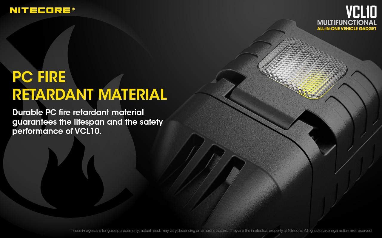 Nitecore VCL10 Car Cigarette Lighter Fast Charger with Window Breaker - 25 Lumens LED Flashlight - Includes Battery - Perfect for Emergency Kits & Road Trips