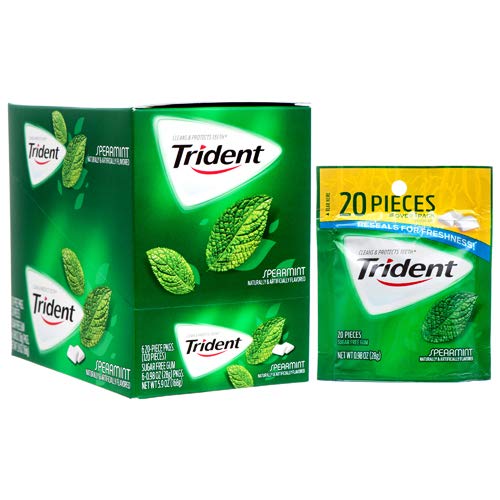 Trident Spearmint Sugarfree Chewing Gum - 20 Piece Packs (24-Pack Bulk) | Fresh Breath, Long-Lasting Flavor | Perfect for Office, Travel & On-the-Go Freshness