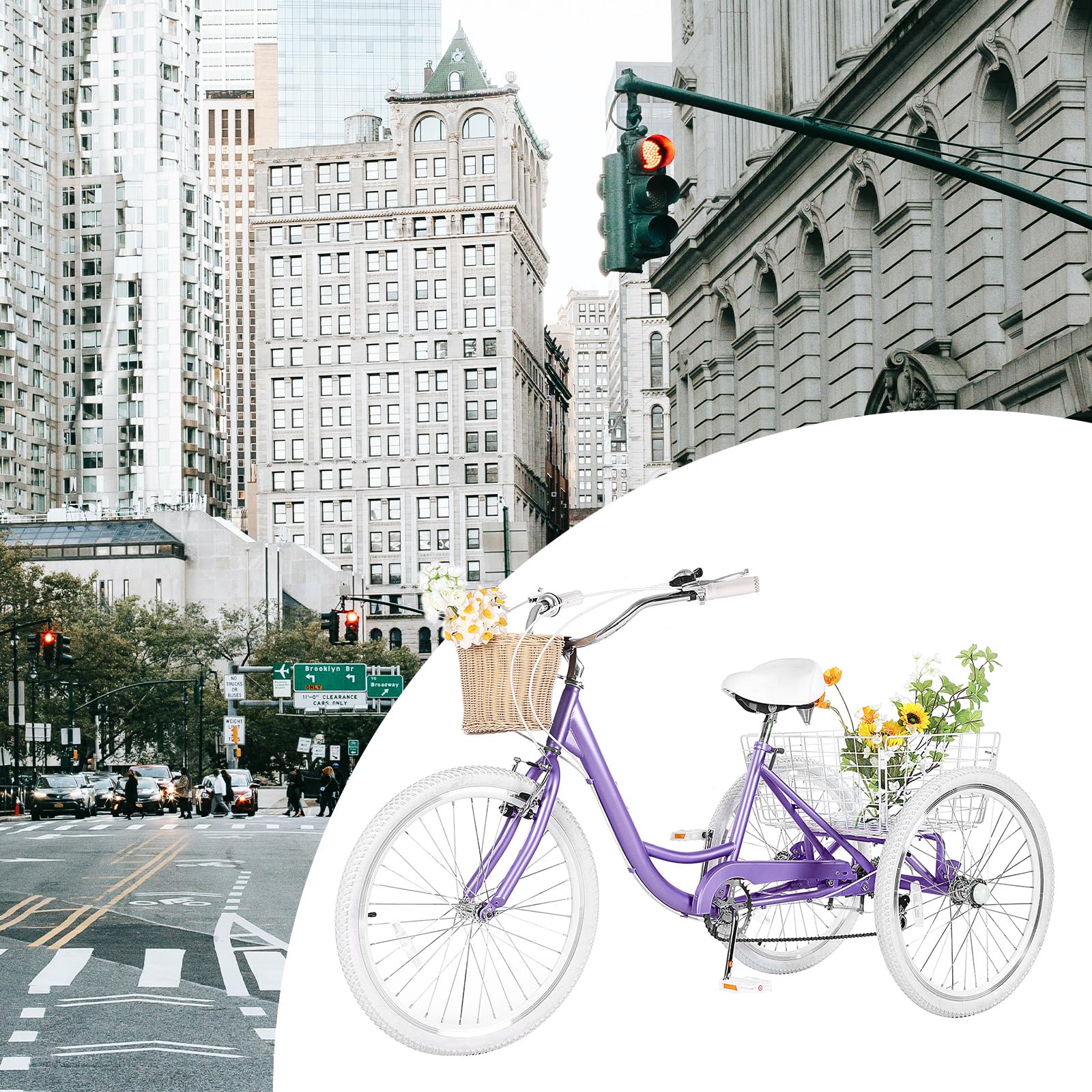 **7-Speed Adult Tricycle for Men & Women - 20/24/26 Inch 3-Wheel Bike with Basket - Comfortable Three-Wheeled Cruiser for Seniors & Adults - Perfect for Grocery Shopping, Leisure Rides & Outdoor Exercise**