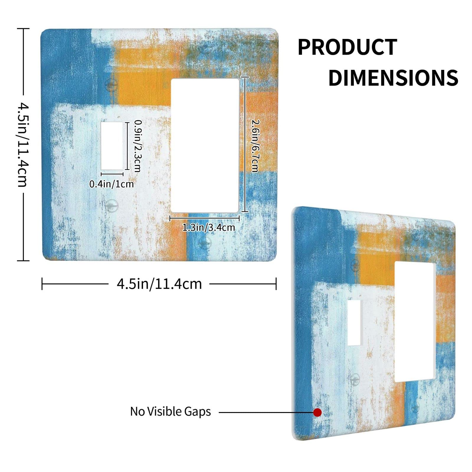 Abstract Orange Blue White 2 Gang Outlet Cover - Decorative Light Switch Plate for Living Room, Bedroom - 4.5
