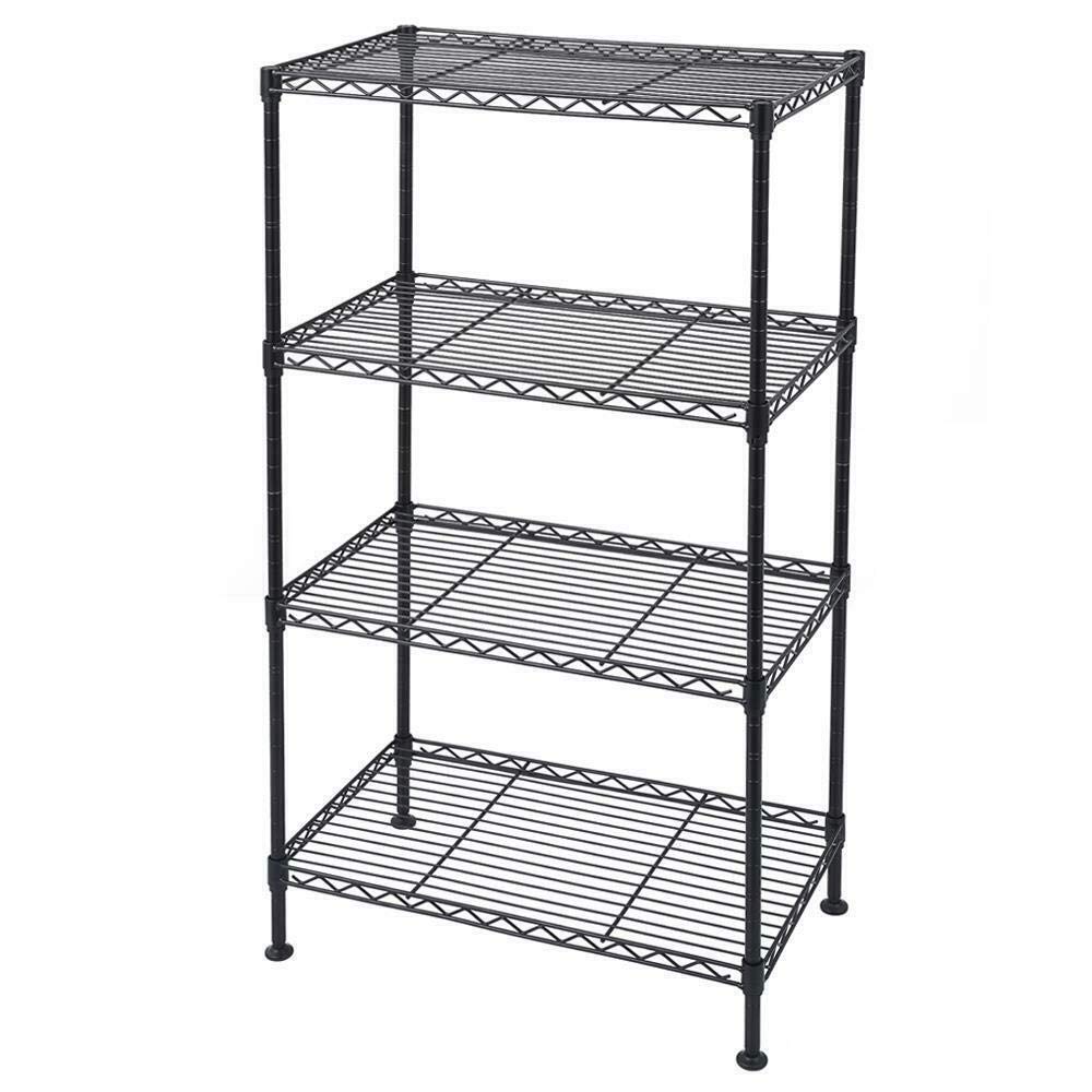 4-Tier Adjustable Steel Wire Storage Shelves - Heavy Duty Metal Rack for Kitchen, Garage, Closet & Office Organization - Space Saving Shelving Unit for Pantry, Laundry Room, Books & Home Storage