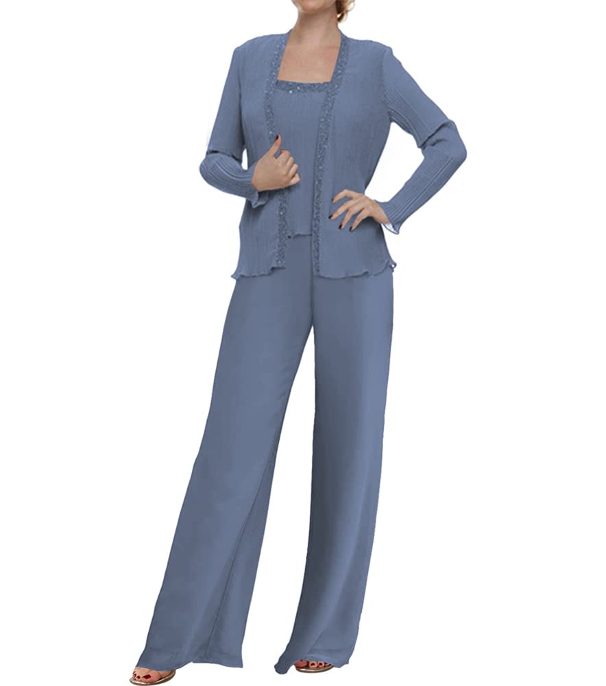 3 Piece Mother of The Bride Pant Suit Set - Elegant Chiffon Beaded Formal Dress for Wedding Guest, Groom & Women's Evening Wear | Perfect for Weddings, Galas & Special Occasions