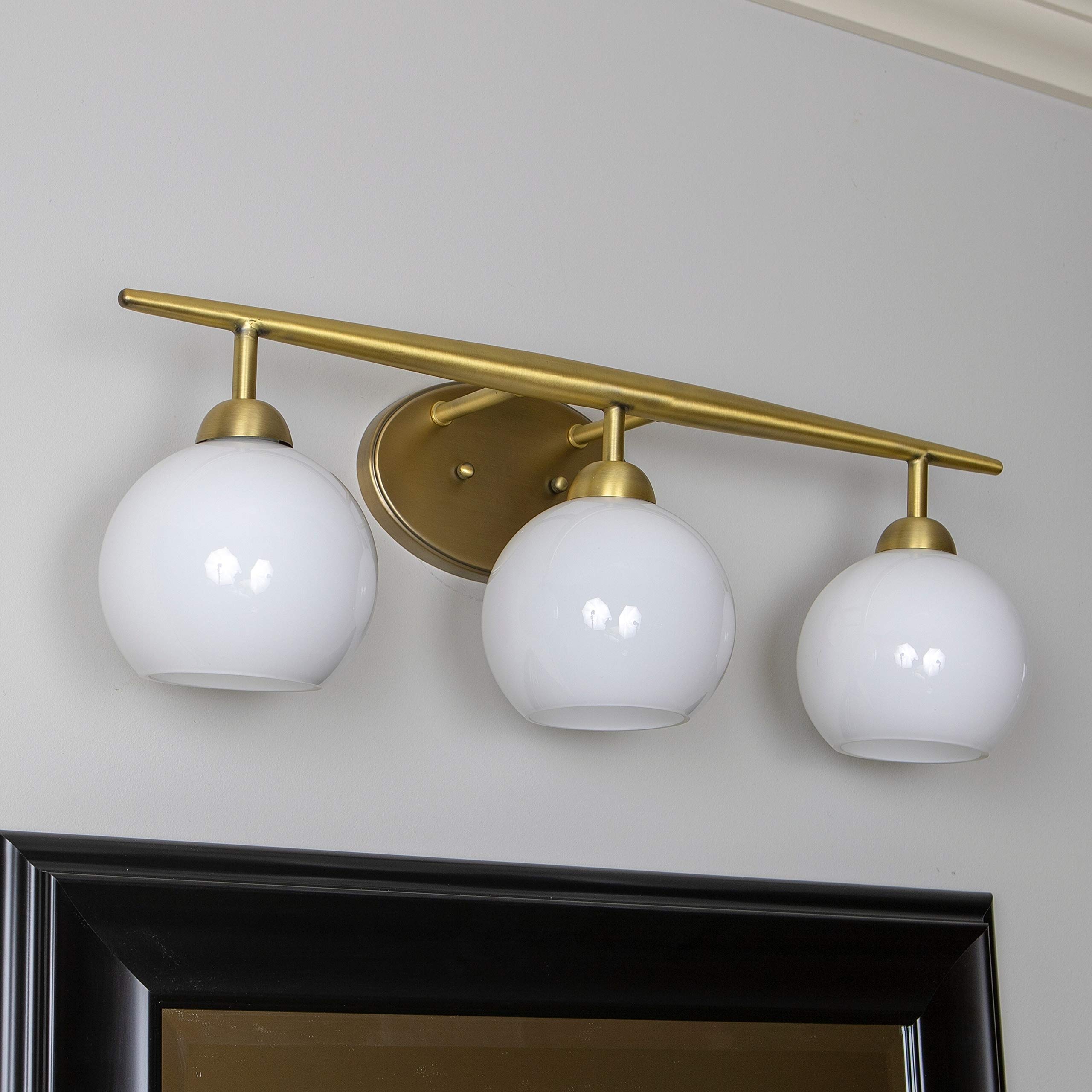Michael Milk Glass 3-Light Vanity Light in Gold - 24