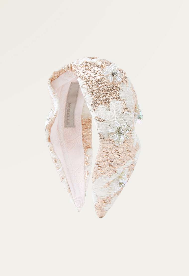 Elegant Light Gold Jacquard Headband for Women - Fashion Hair Accessory for Parties, Weddings & Everyday Style