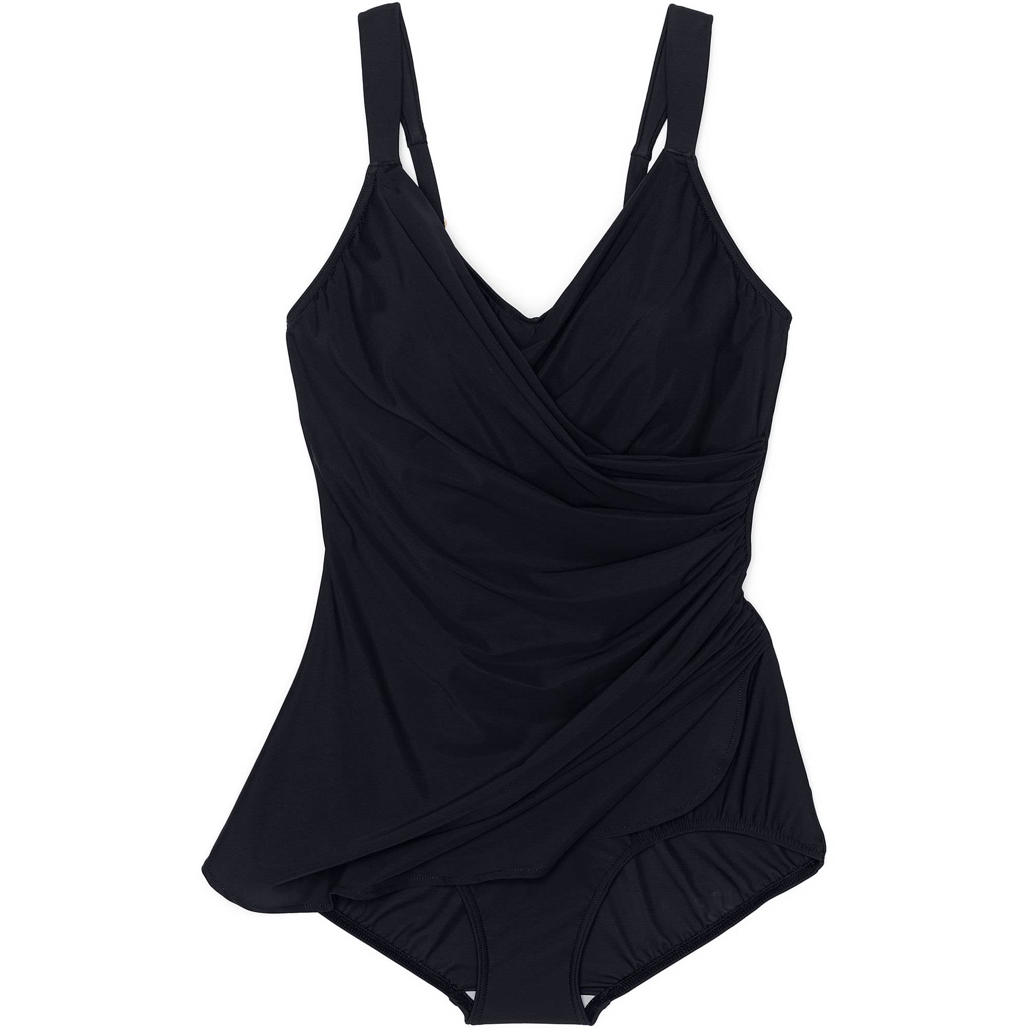 Lands' End Women's Slender V-Neck Tunic One Piece Swimsuit - Black Petite Size 12 | Flattering Swimwear for Beach, Pool & Vacation