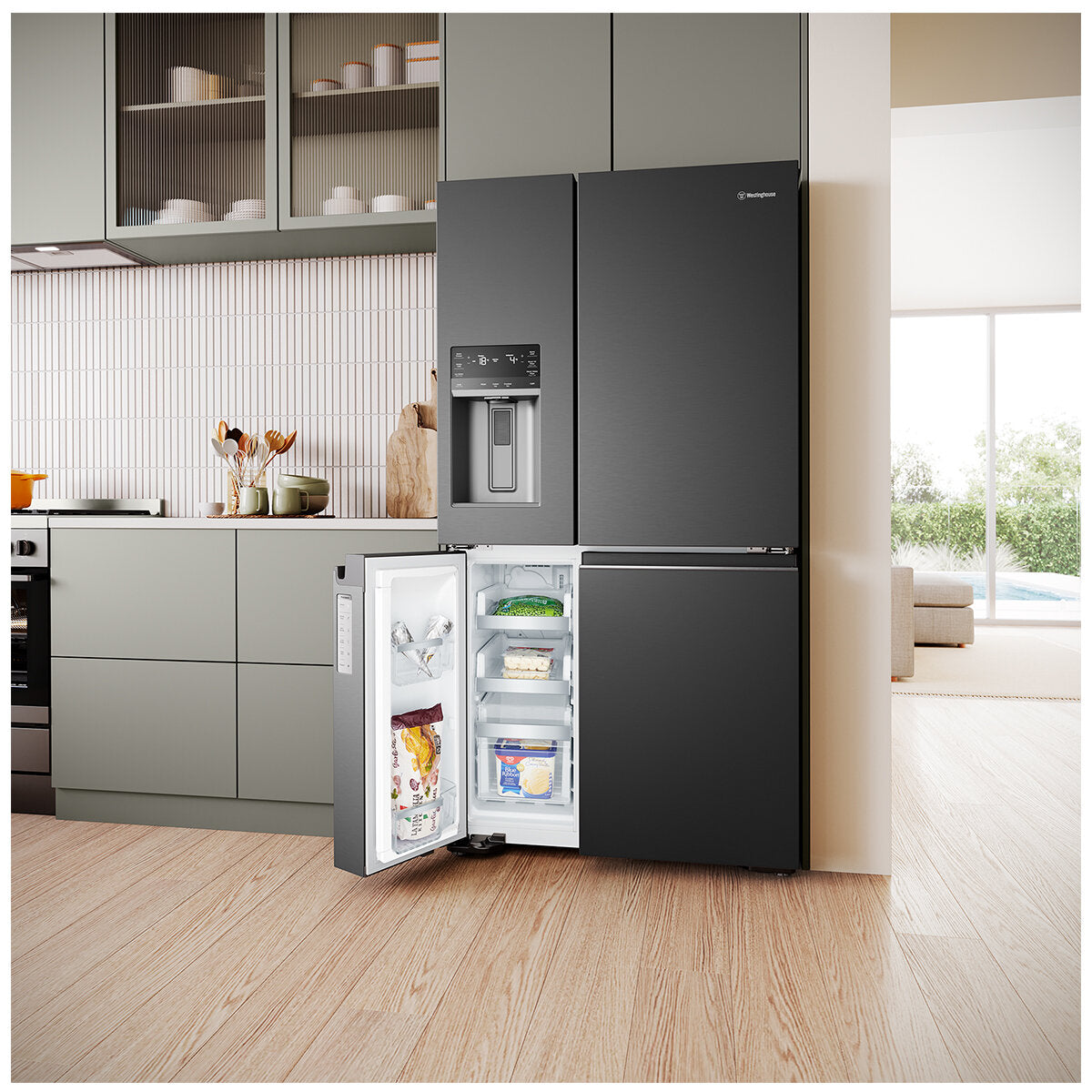 Westinghouse 609L Quad Door Refrigerator with Ice and Water Dispenser - Matte Black WQE6170BB - Perfect for Large Families, Entertaining & Modern Kitchens