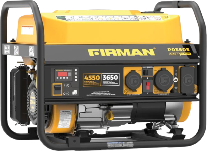 Firman P03605 3650/4550 Watt Portable Gas Generator with 30 Amp 120/240V Recoil Start - Ideal for Home Backup Power, Camping & Outdoor Activities