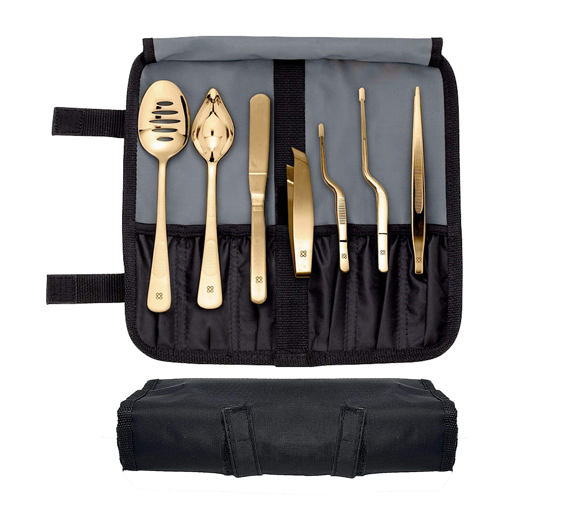 Professional 7-Piece Gold Plating Tools Culinary Set - Chef Utensils for Cooking, Tweezers, Spoon, Fish Tongs, Spatula & Slotted Spoon | Modernist Cuisine & Food Art Presentation | Perfect for Home Chefs, Restaurants & Culinary Enthusiasts