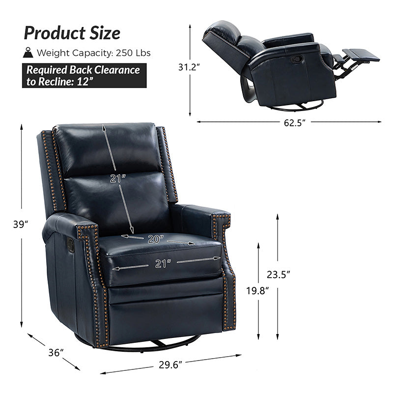 Canace Modern Genuine Leather Manual Glider Rocker Recliner Chair - Comfortable Swivel Lounge Chair for Living Room, Nursery, and Office Relaxation