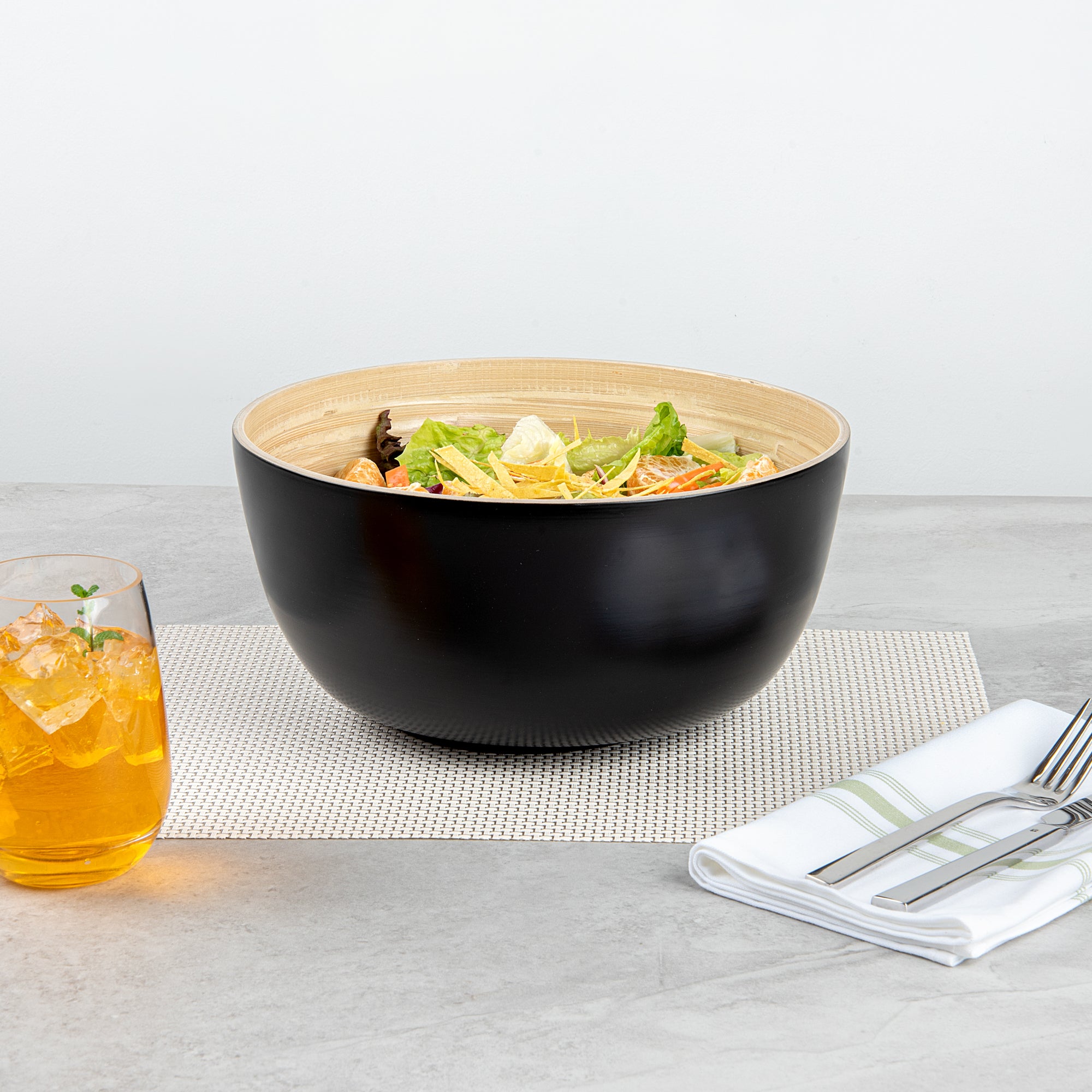 Bambuddha 30 oz Round Black Spun Bamboo Large Salad Bowl - 11 x 11 x 5.5 Inches - Perfect for Serving Salads, Pasta, Fruits & Party Snacks - Eco-Friendly Kitchenware (1 Count)