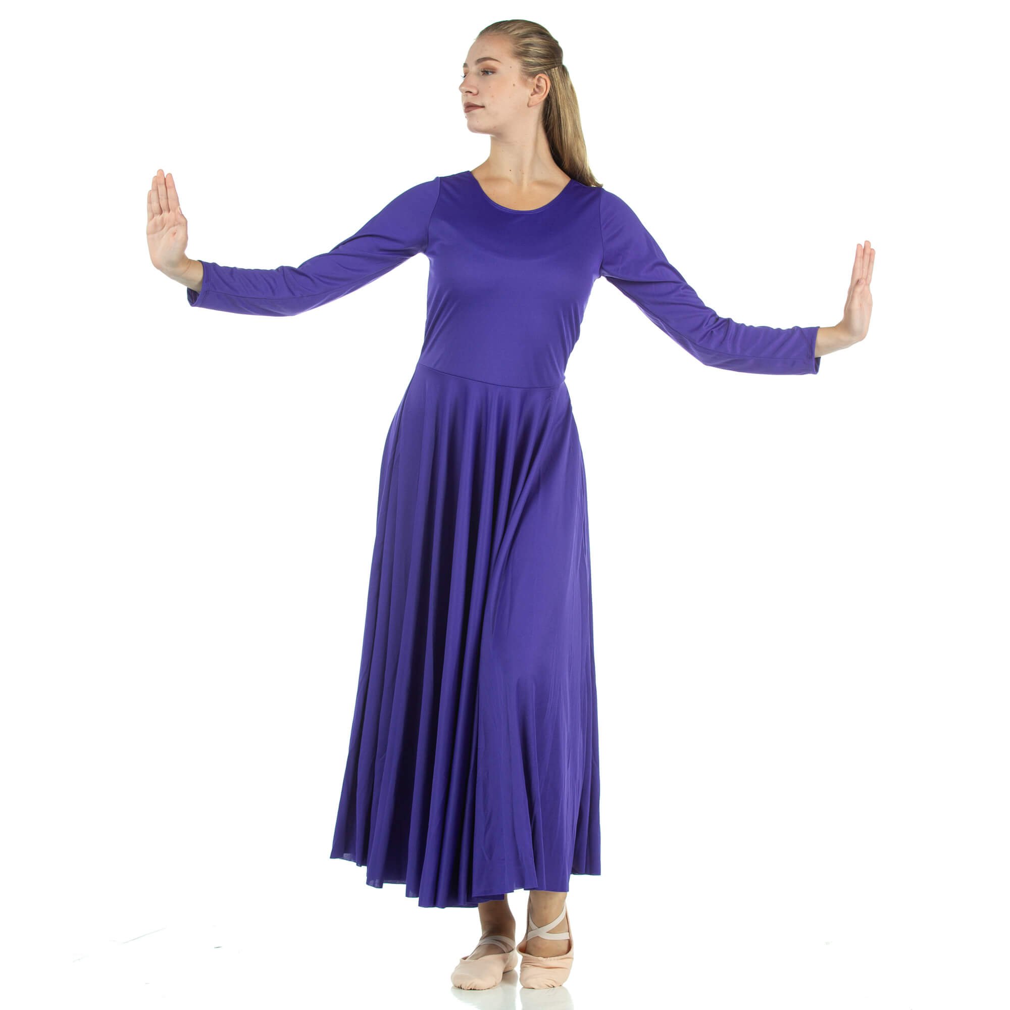 DanZcue Women's Loose Fit Long Sleeve Dance Dress - Flowy Praise Worship Dress for Church, Ballet & Contemporary Dance Performance