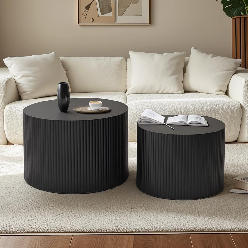 Modern Round Wooden Nesting Coffee Table Set of 2 - 23.62