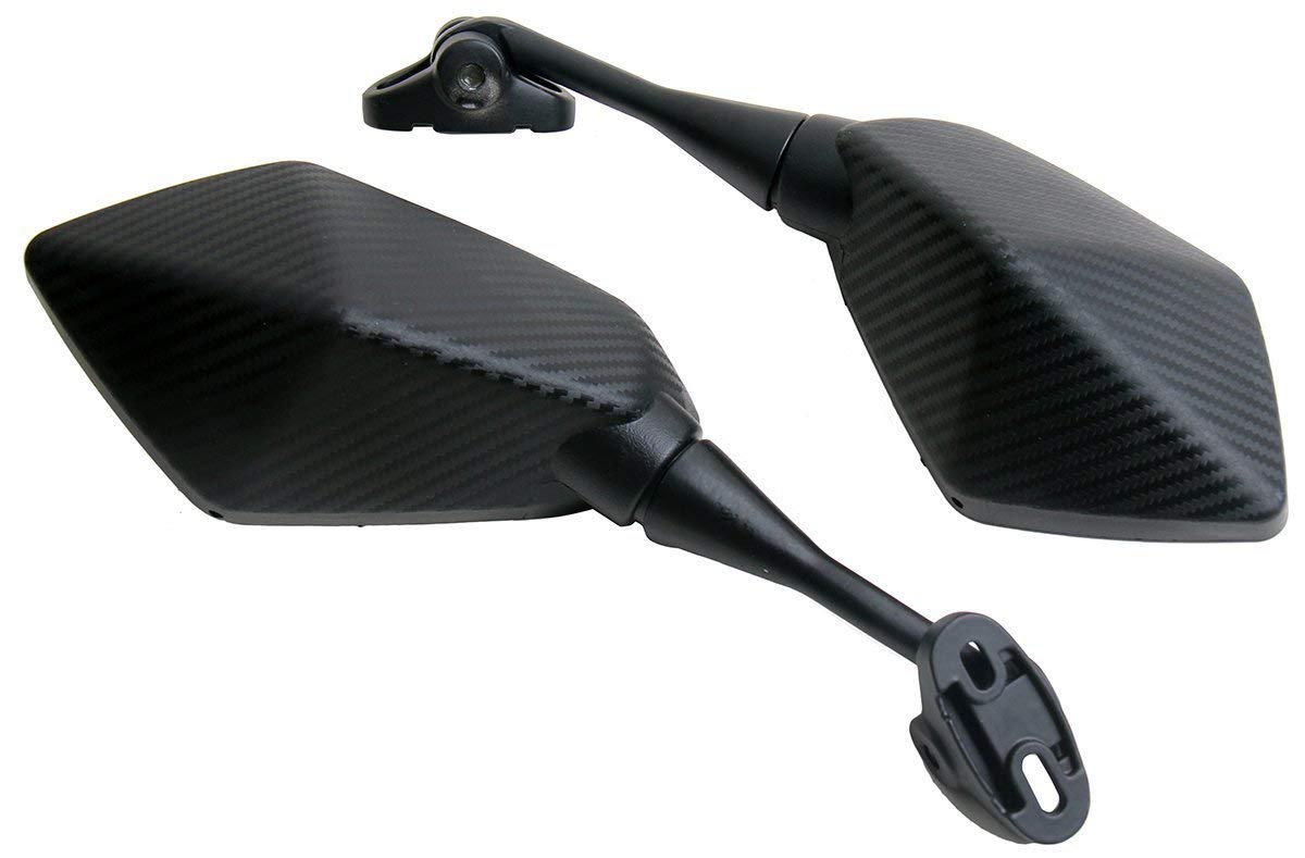 Black Carbon Fiber Sport Motorcycle Rear View Mirrors - Compatible with 2007 Kawasaki Ninja 650R EX650A - High Performance Mirrors for Racing, Street Riding & Daily Commuting