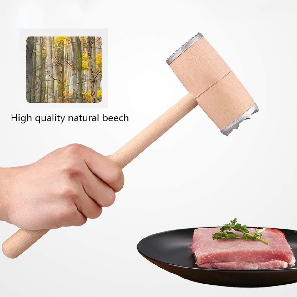 Premium Wooden Meat Tenderizer Hammer - Heavy Duty Stainless Steel Teeth Mallet for Steak & Poultry - Ergonomic Comfort Grip Kitchen Tool for Grilling, BBQ & Home Cooking