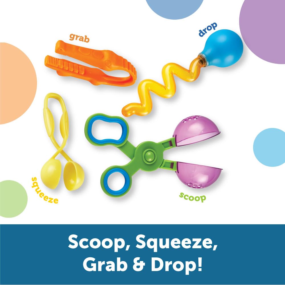 Learning Resources Helping Hands Fine Motor Tool Set - 4 Piece Toddler Tweezers & Sensory Bin Toys for Kids Ages 3+, Perfect for Preschool Learning & Occupational Therapy Activities