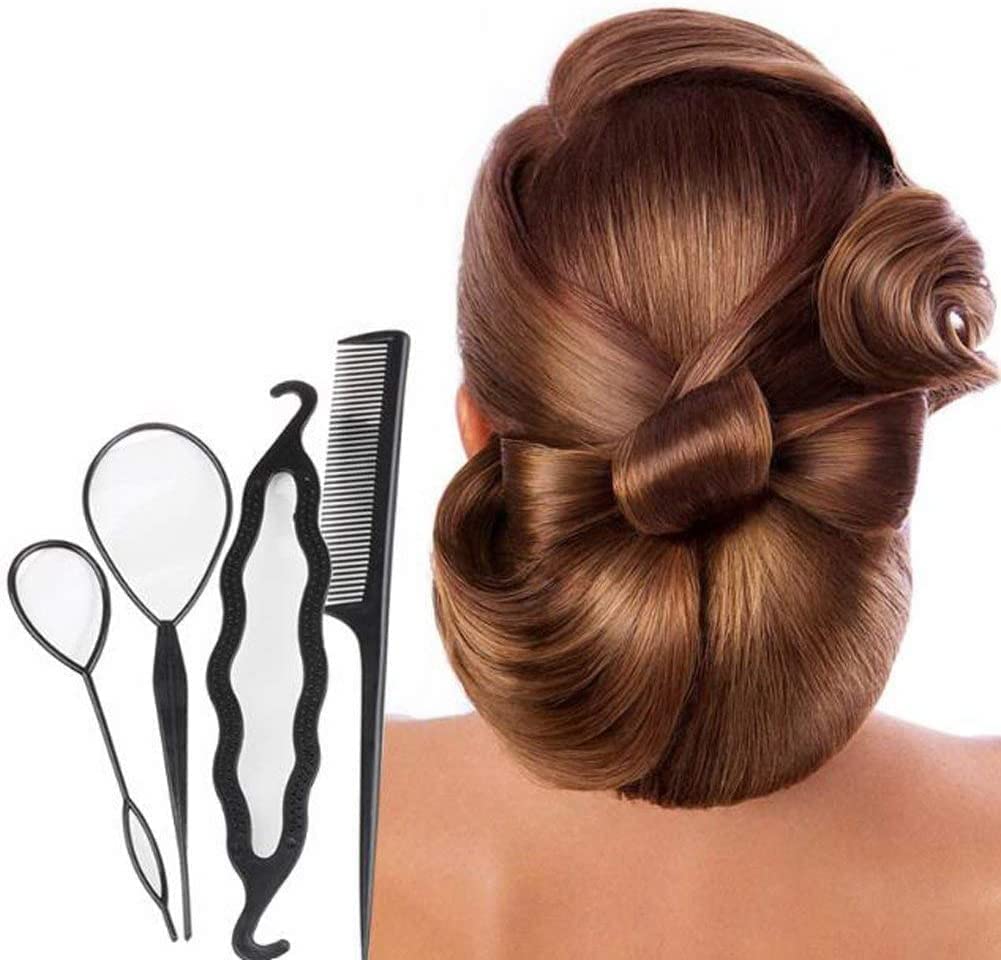 CRITEX MART 4-Piece Hair Styling Kit - Topsy Tail, Hair Pull Dish, Needle Bun Donut, Twist Braid & Ponytail Maker Tools for DIY Hairstyles | Perfect for Salon, Home Use & Travel Accessories