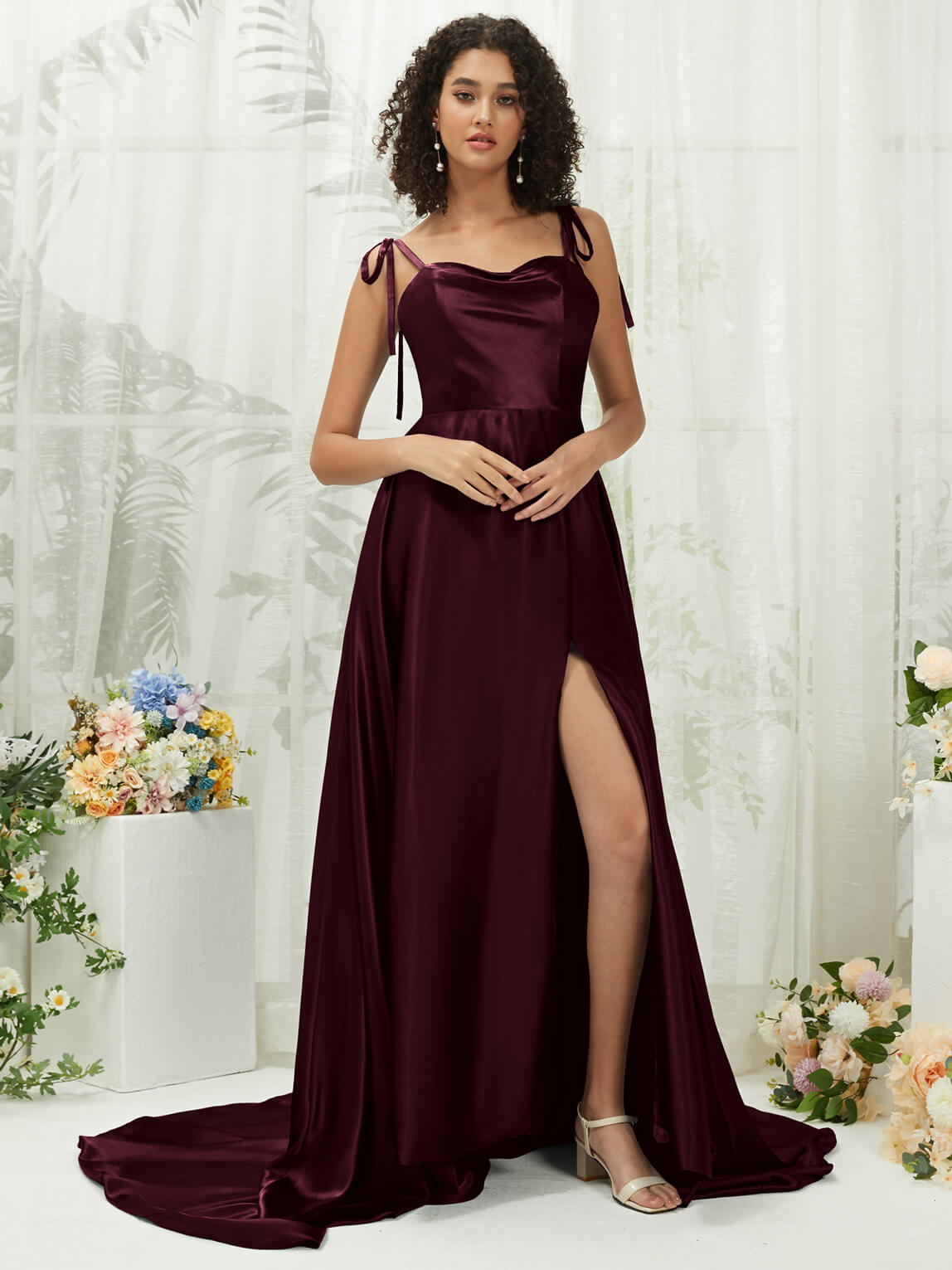 Elegant Cabernet Satin Sweetheart Neckline Adjustable Straps Formal Evening Gown with Hidden Pocket - Perfect for Prom, Wedding Guest, and Black Tie Events