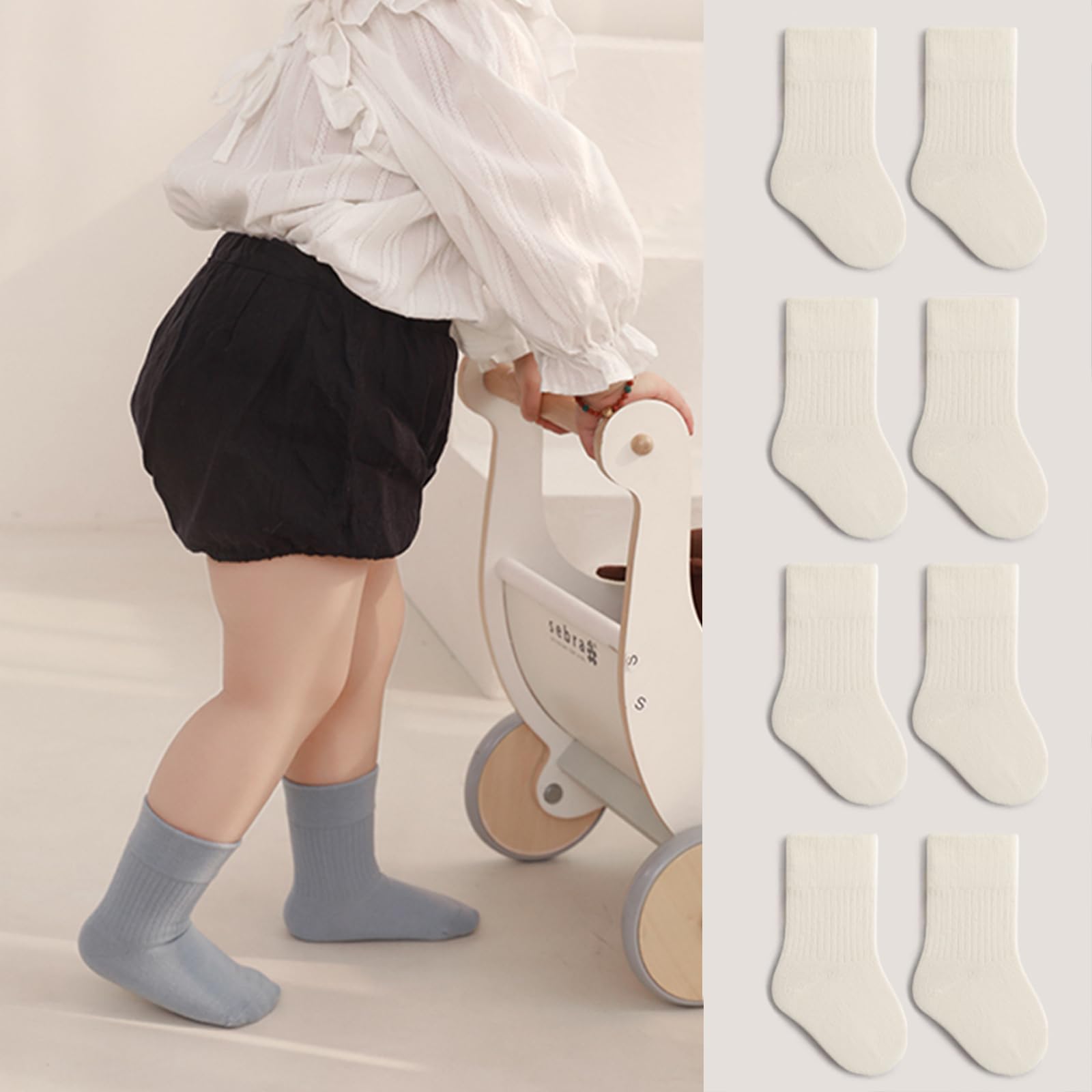 5 Pairs Soft Cotton Toddler Crew Socks - Stretchy Elastic Baby Socks for Boys & Girls - Unisex Solid Color Kids Socks for Everyday Wear, Playtime & School