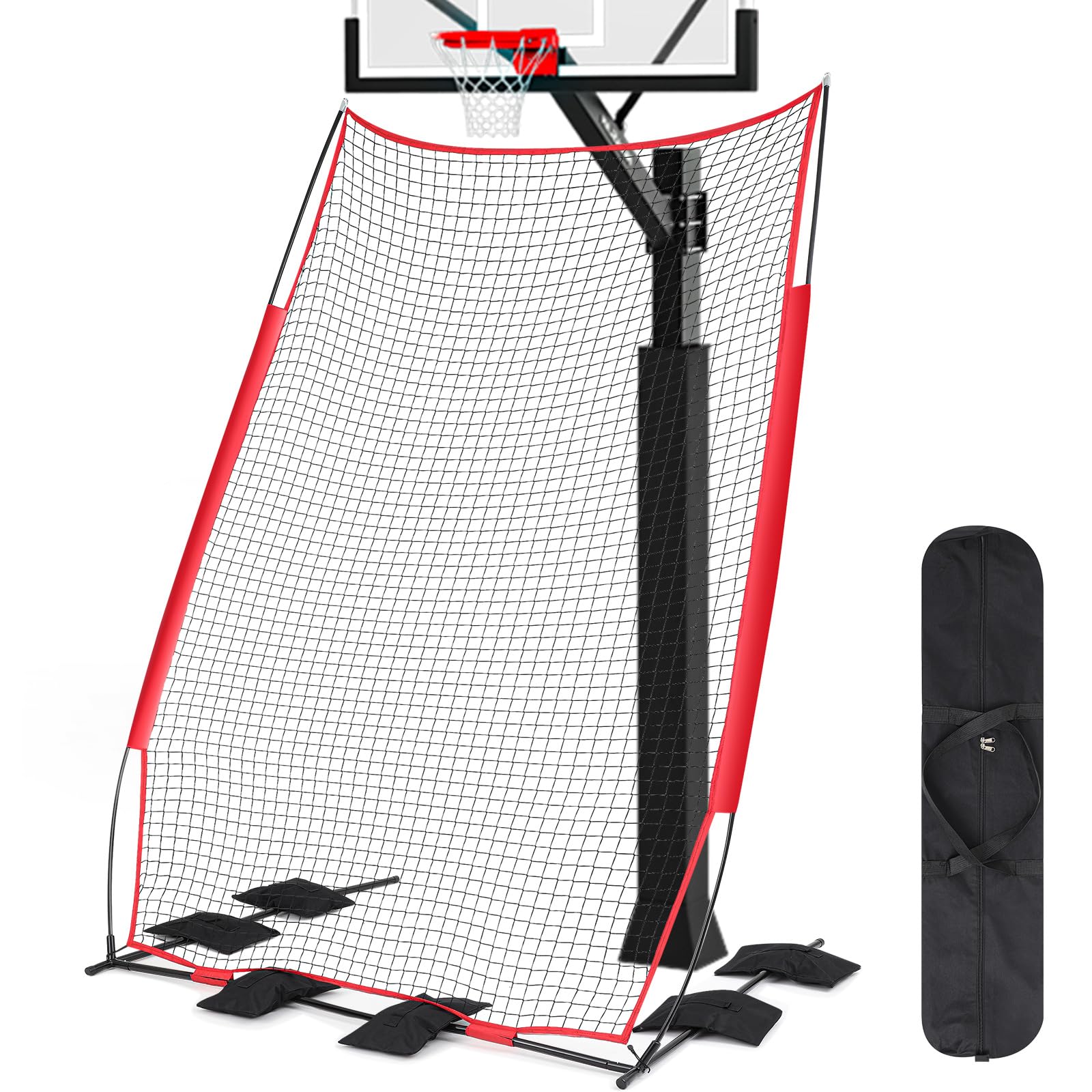 Basketball Rebounder & Return System - 6.4 x 10 ft Defensive Training Net with 6 Refillable Sandbags | Outdoor Backyard Shooting Practice | Perfect for Solo Drills, Team Training & Backyard Basketball Games