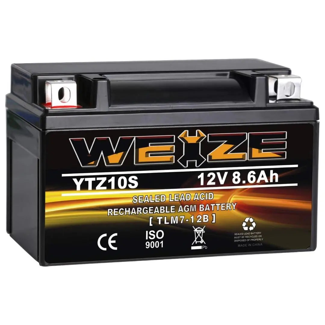 WEIZE YTZ10S BS 12V 8.6Ah High Performance Maintenance Free Sealed AGM Motorcycle Battery - Compatible with Yamaha, Honda - Perfect for Motorcycles, ATVs, Scooters & Powersports Vehicles
