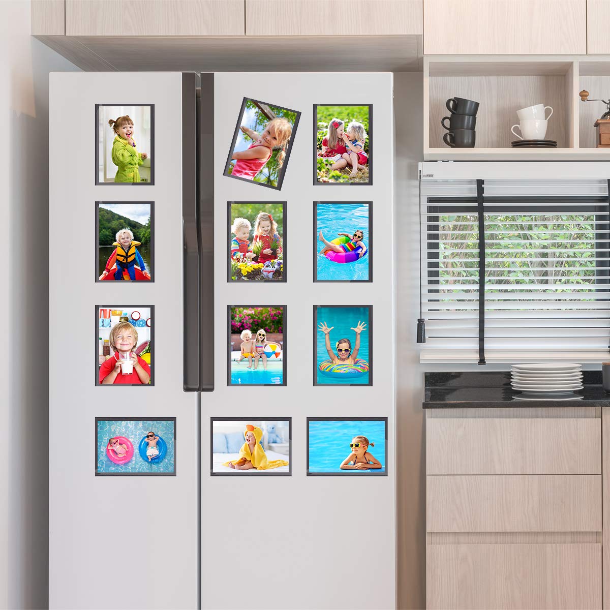HIIMIEI 5x7 Inches Magnetic Photo Frames for Refrigerator - 20 Pack Black Fridge Magnets with Scratch-Resistant Removable Film - Perfect for Family Photos, Kids Artwork, and Office Memos