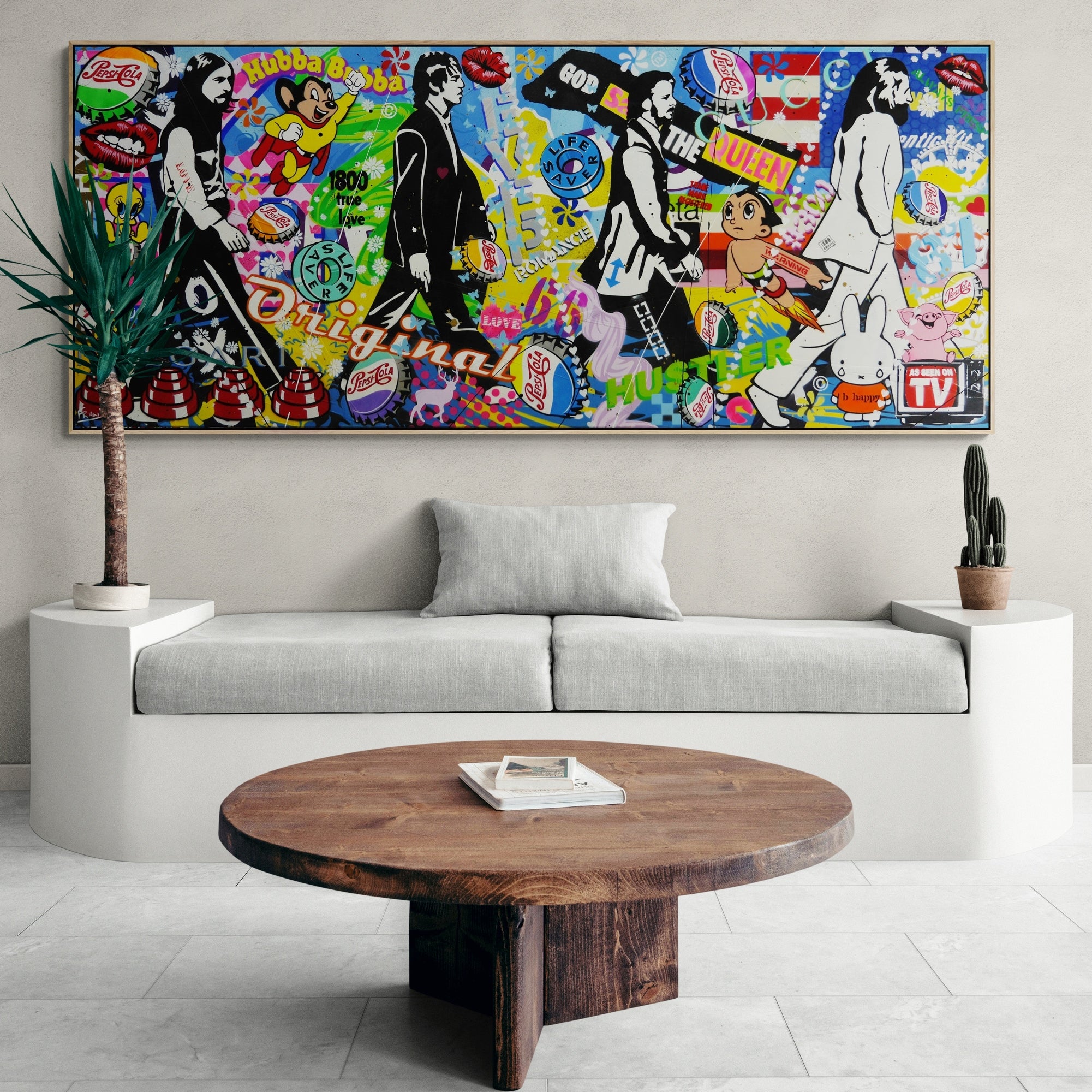 The Beatles Textured Urban Pop Art Painting - 240cm x 100cm Large Wall Decor for Living Room, Bedroom & Music Studio