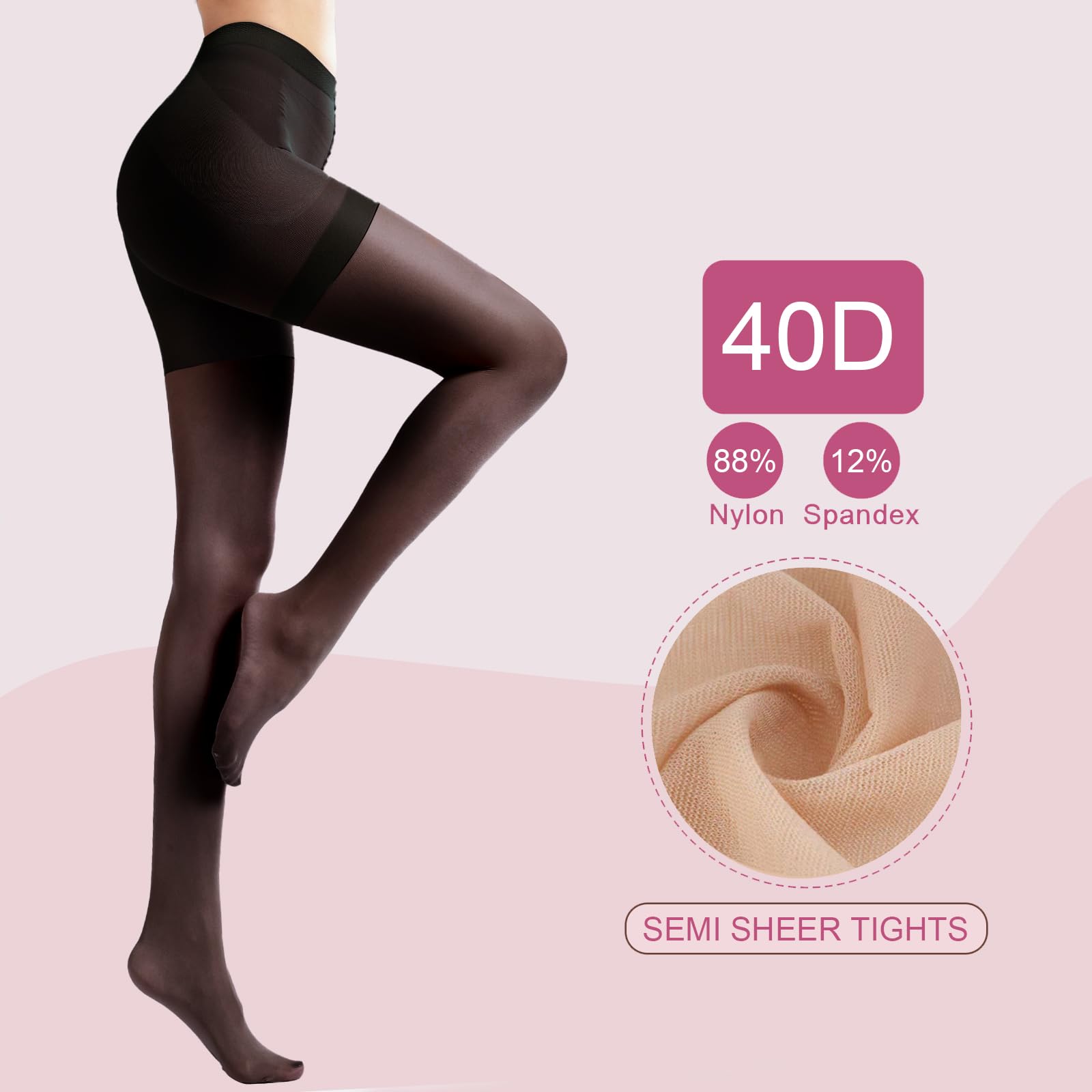 Weziarer Women's 40D Sheer Tights - High Waist Pantyhose with Tummy Control & Top Support Stockings for Everyday Wear, Office & Special Occasions