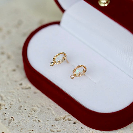 Tiny Opal Stud Earrings & Ring Set - Genuine Birthstone Jewelry for Women | Perfect Gift for Birthday, Anniversary & Special Occasions | HJZB 270
