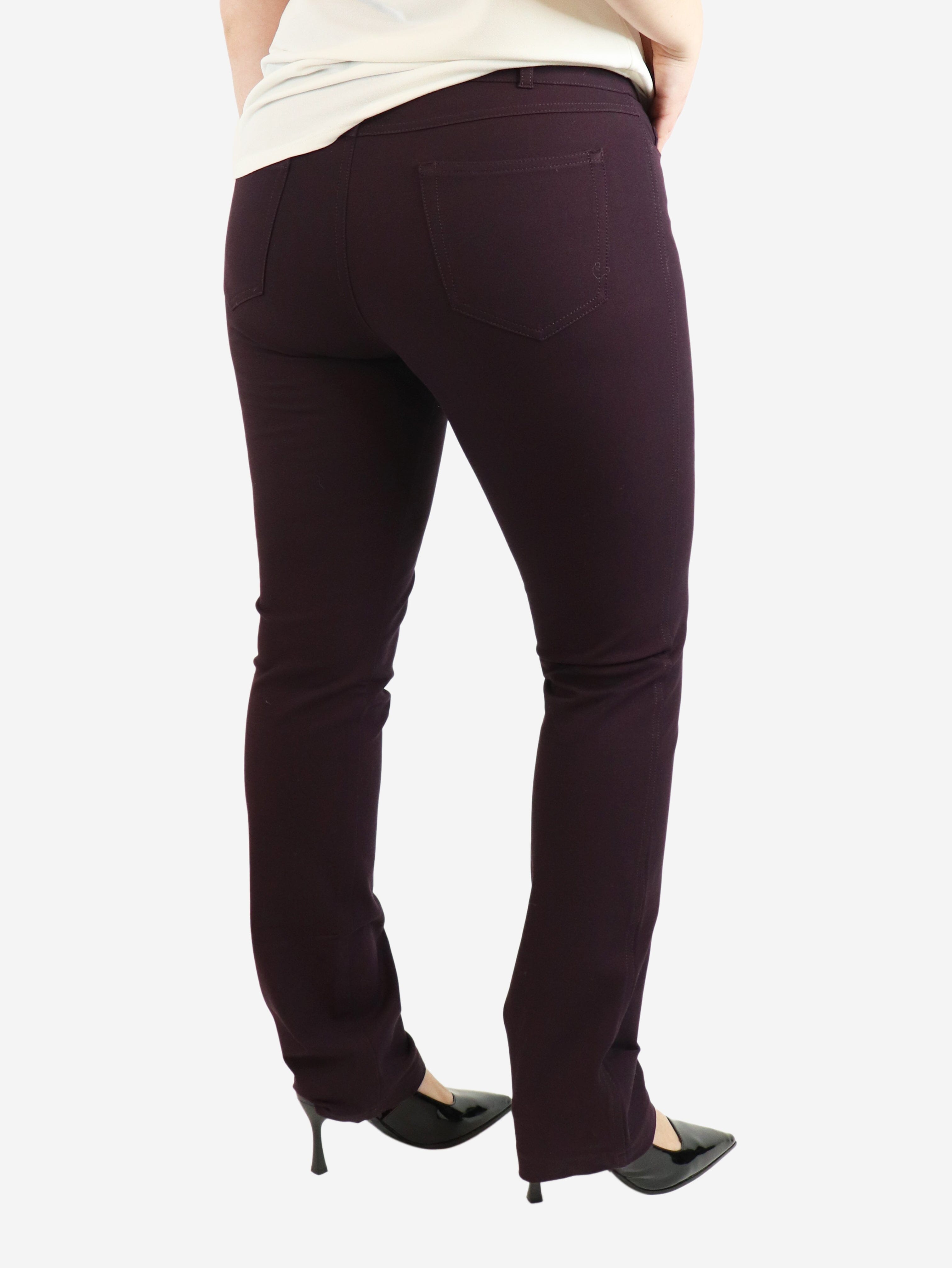 Stretchy Slim Leg Trousers in Aubergine Jersey Fabric - UK Size 16 | Comfortable Women's Pants for Work, Casual Wear & Travel