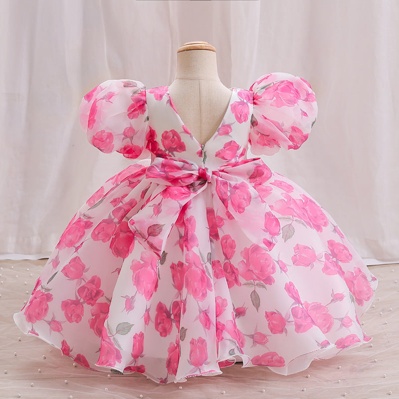 Elegant Baby Girls Puff Sleeve Floral Princess Dress - Toddler Formal Party Dresses for Birthday, Photo Shoot & Special Occasions