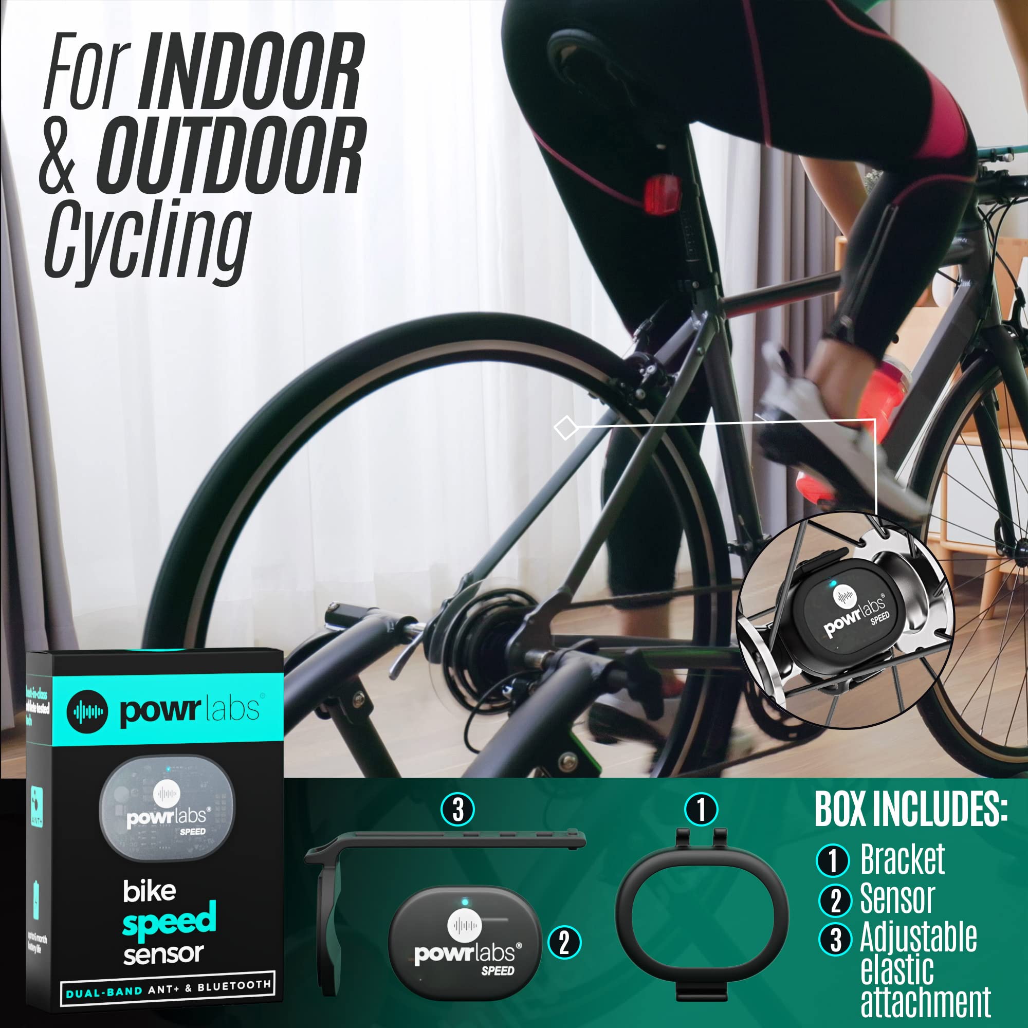 POWR LABS Wireless Bike Speed Sensor - Bluetooth & ANT+ Compatible with Garmin, Wahoo, Zwift, TrainerRoad, Polar Apps | Accurate Cycling Data for Indoor Spin Bikes & Outdoor Training