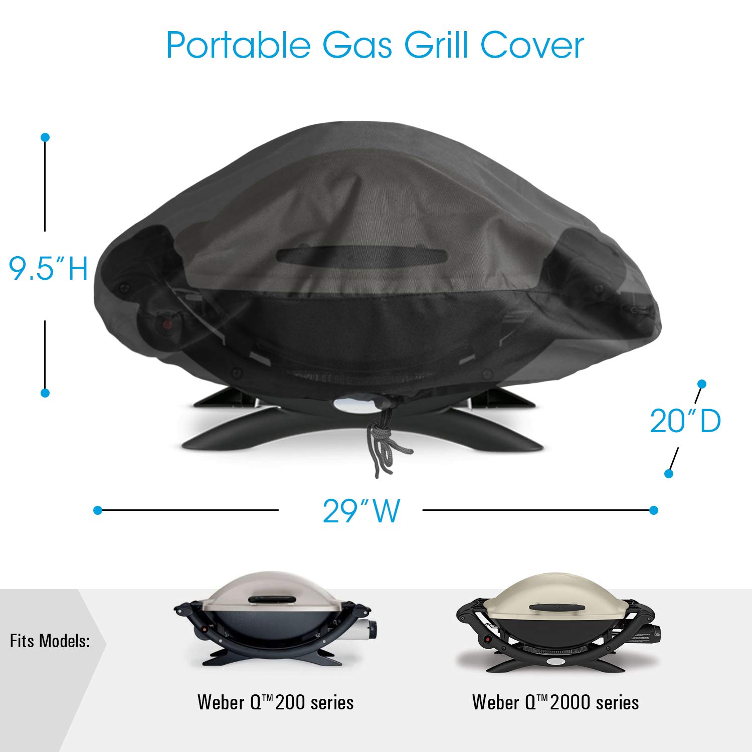 Unicook Waterproof Portable Grill Cover for Weber Q2000, Q200 Series & Baby Q Gas Grills | Heavy-Duty All-Weather Protection | Fits Better Than Weber 7111 | Black | Perfect for Backyard BBQs, Camping & Outdoor Cooking