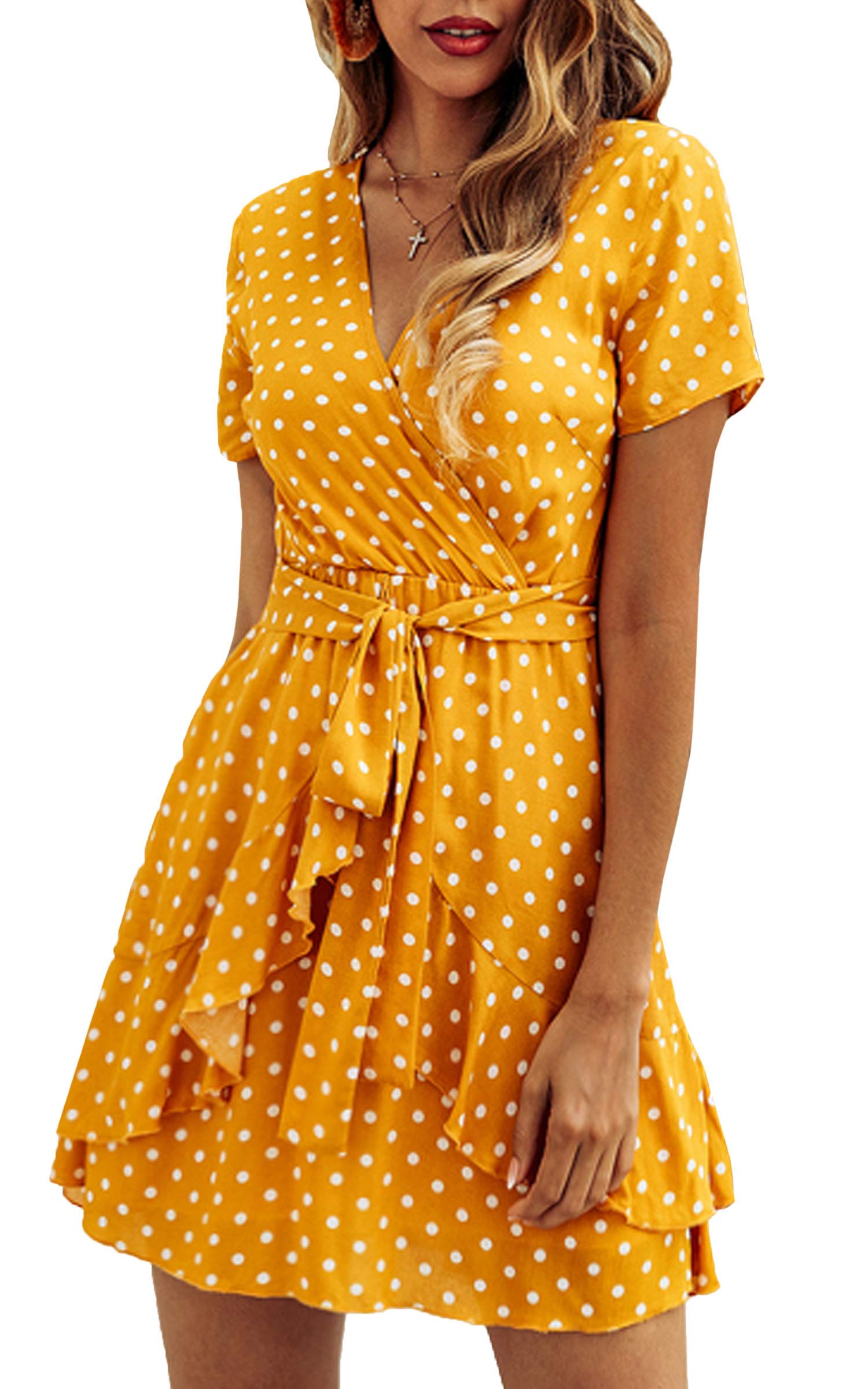 ECOWISH Women's Summer Floral V-Neck Mini Dress - Beach, Cocktail & Casual Wear for Women