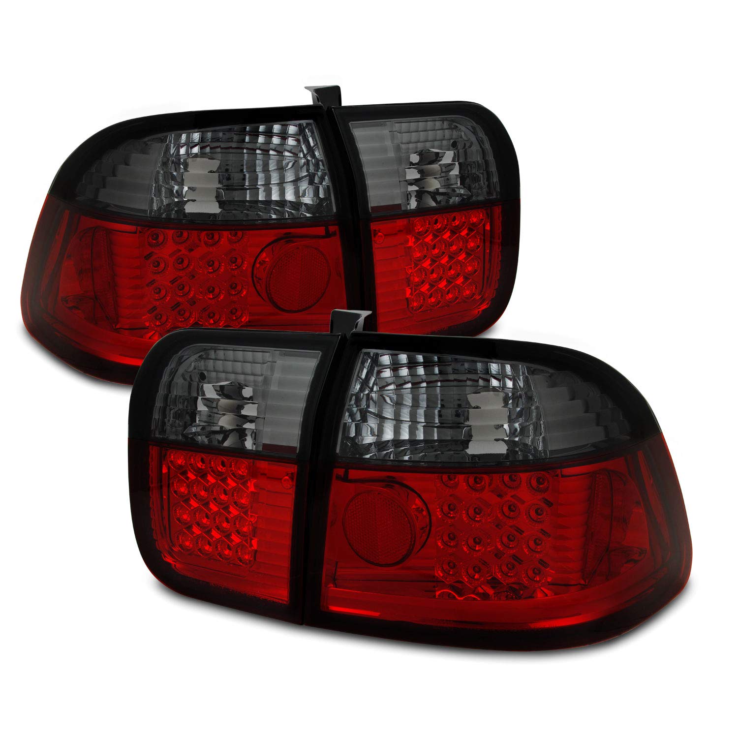 AKKON JDM Red Smoke LED Tail Brake Lights - 4Pcs Set for 1996-1998 Honda Civic 4-Door Sedan (Left + Right Pair) - Enhanced Visibility & Stylish Upgrade for Night Driving & Car Shows