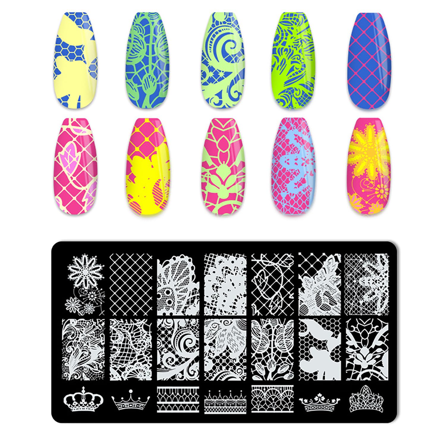 5-Piece Nail Stamp Kit with Stamper, Scraper & Floral Lace Stamping Plates - French Tip Nail Art Tools & Stencils for DIY Manicures - Perfect for Home Salon, Party Nail Designs & Professional Nail Art