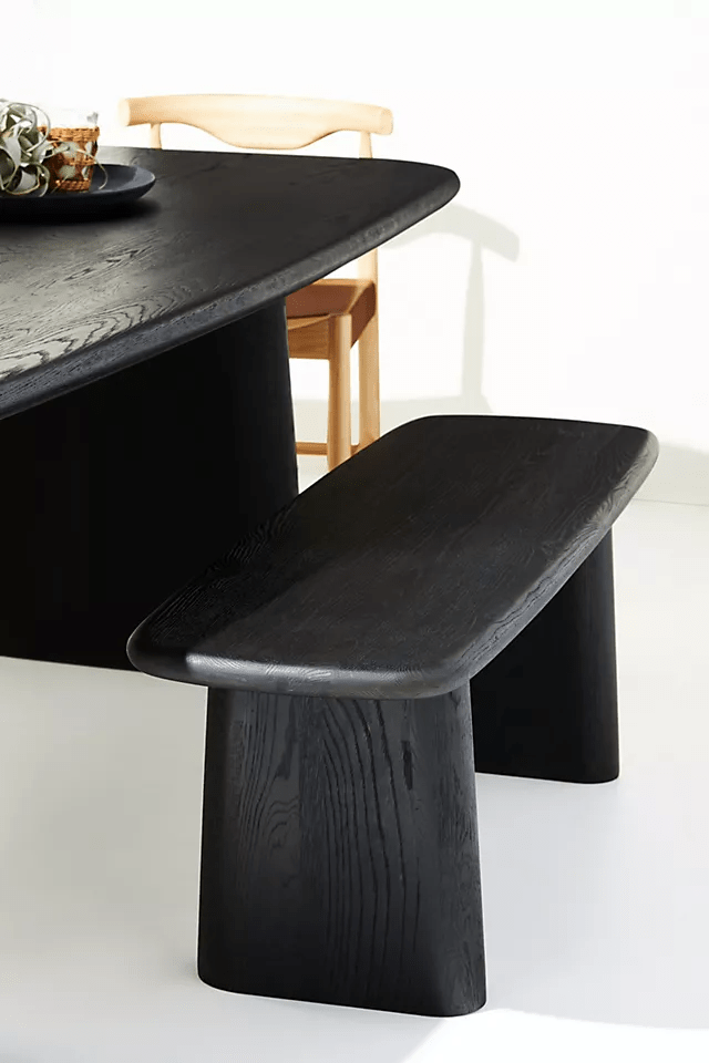 Hand Carved Kalle Sculptural Dining Bench - Solid Wood Modern Kitchen Bench with Backrest | Farmhouse Dining Room Furniture for Kitchen Island, Breakfast Nook & Entryway Seating