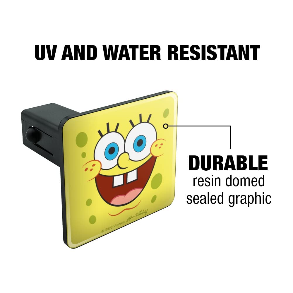 Spongebob Goofy Smile Face Tow Trailer Hitch Cover Plug Insert - Fun & Durable Hitch Accessory for Trucks, SUVs & Trailers - Perfect for Road Trips & Car Enthusiasts