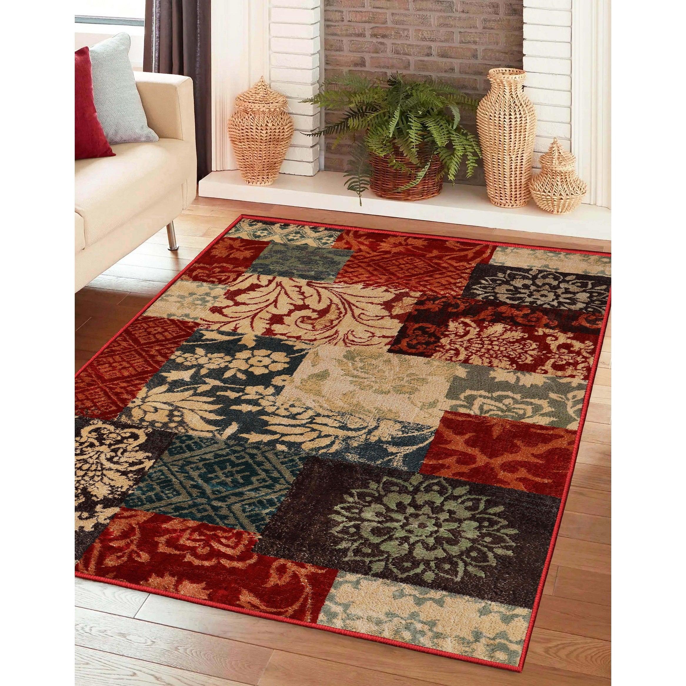 Kennicot Elegant Floral Patchwork Indoor Area Rug & Runner Rug - Soft Non-Slip Living Room Carpet for Bedroom, Hallway, Nursery Decor