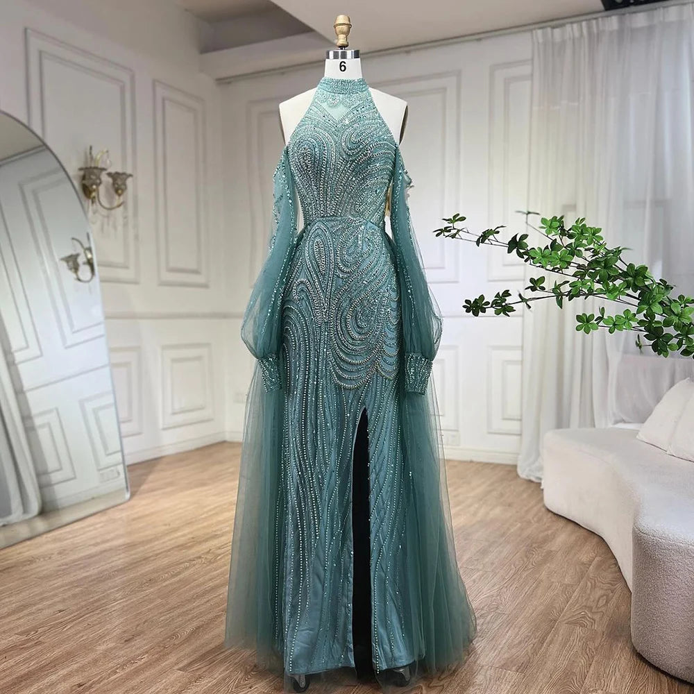 Serene Hill Turquoise Mermaid Elegant Beaded Evening Gown with Overskirt for Women - Luxury Wedding Party Dress 2025 LA72298 | Perfect for Formal Events, Galas & Special Occasions