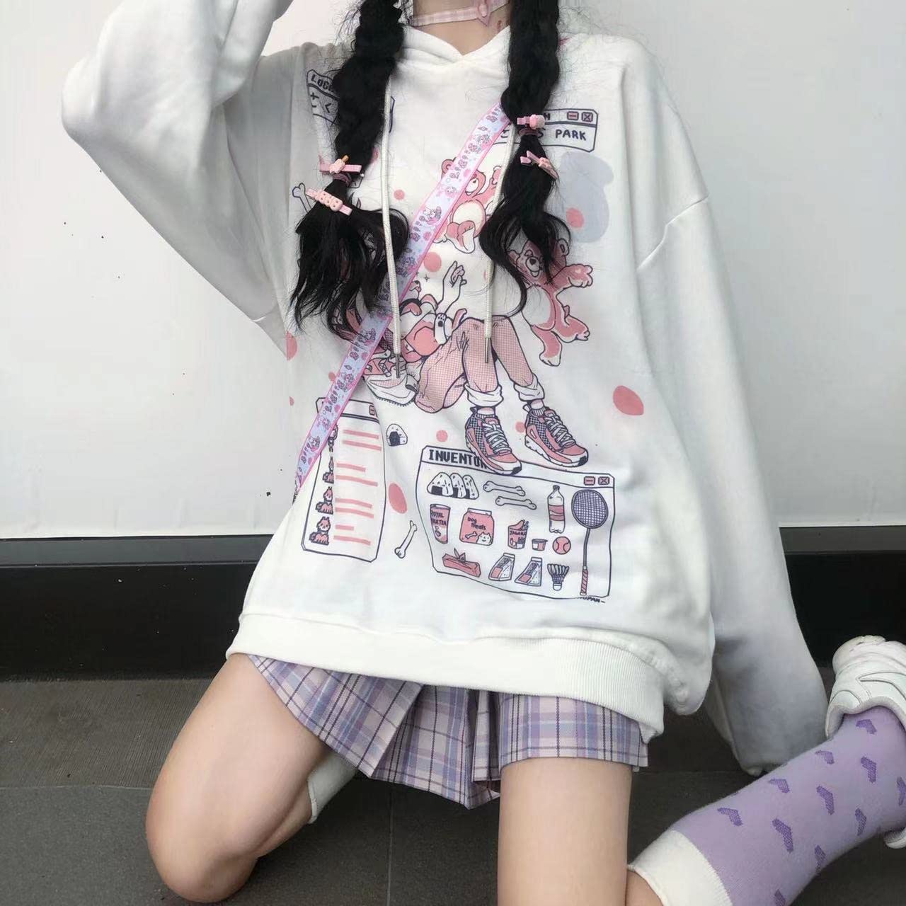YUESUO Japanese Harajuku Kawaii Anime Girl Hoodie - Cute Oversized Gothic Sweatshirt for Teens | Emo Fashion, JK Style Pullover for School, Cosplay & Streetwear