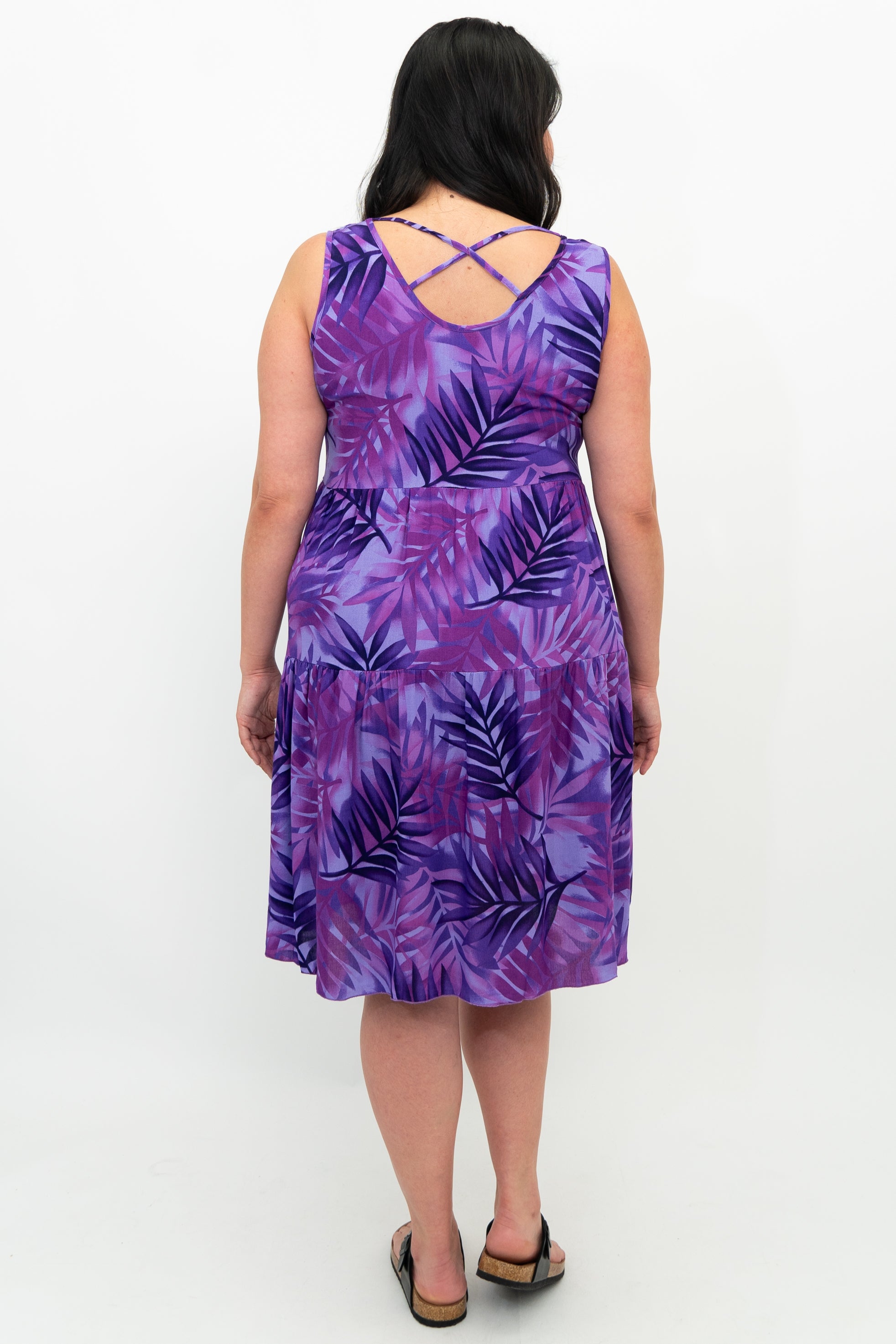 Kayana Women's Fuchsia Palm Print Dress - Flowy Summer Dress for Beach, Vacation & Casual Wear