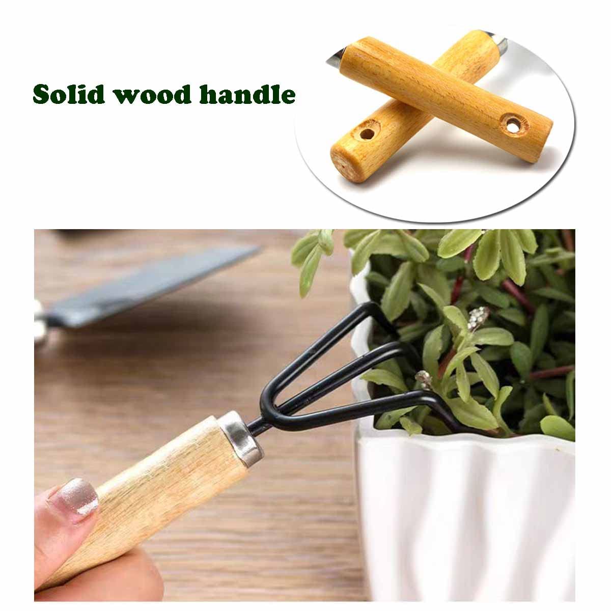 3pc Garden Tool Set - Rake & Trowel with Wood Handle for Outdoor Planting