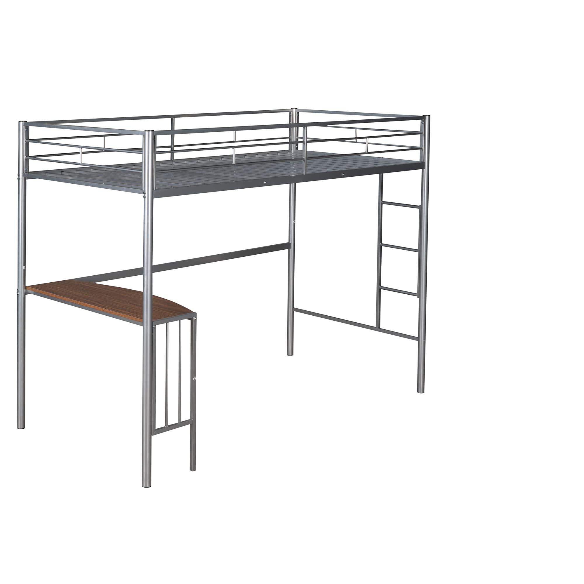 SOFTSEA Twin Metal Loft Bed with Study Desk & Shelves for Kids, Teens & Adults - Sturdy Full-Length Guardrail, Space-Saving Silver Design - Perfect for Small Bedrooms, Dorms & Studio Apartments
