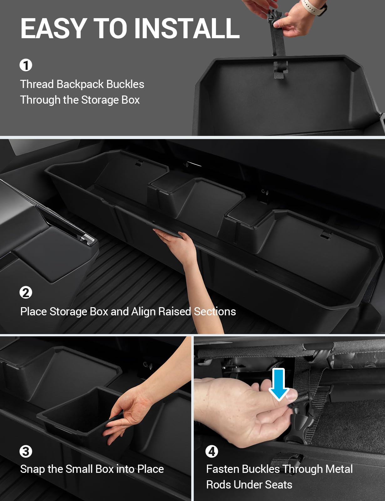 Motrobe Tesla Cybertruck Rear Underseat Storage Organizer - ABS Hidden Storage Bin with Removable Box for 2024-2025 Cybertruck | Second Row Backseat Organizer | Perfect for Road Trips, Camping & Vehicle Organization