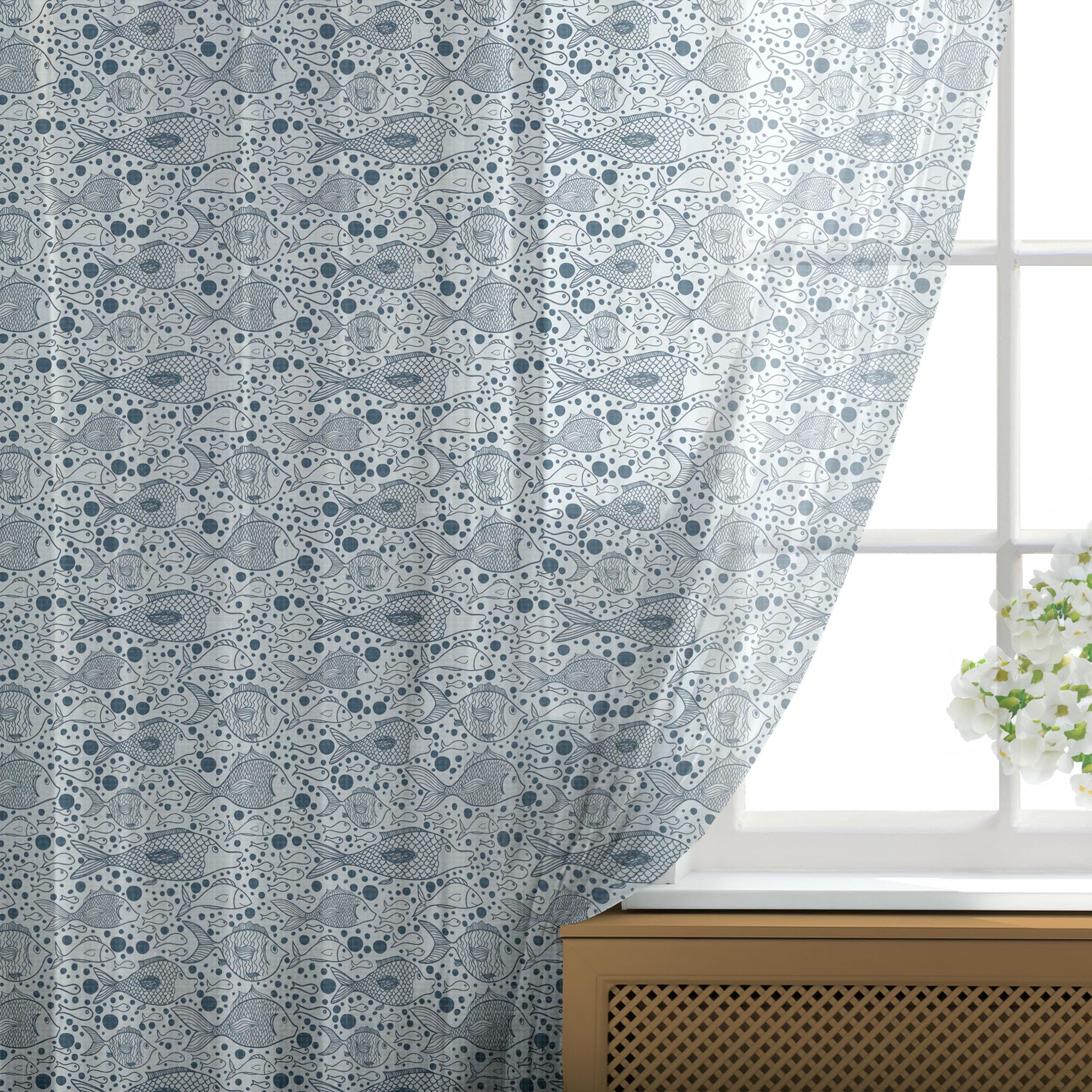 Ambesonne Blue Tulle Curtains with Rod Pocket - Underwater Sea Life Fish & Bubbles Funky Art Print Sheer Drapes for Wedding, Party, Living Room, Bedroom (2 Panels, 108