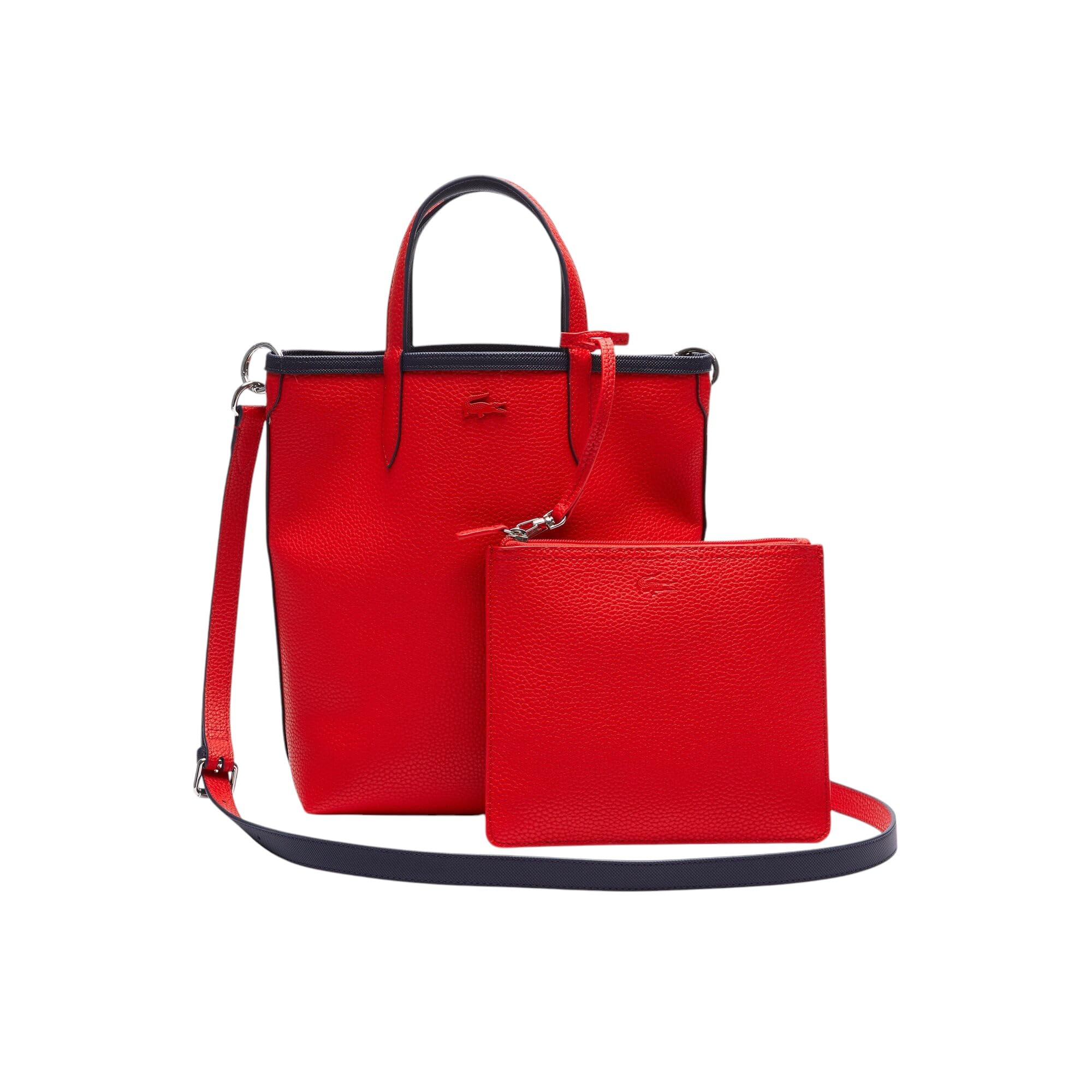 Lacoste Anna Reversible Coated Canvas Tote Bag with Detachable Pouch - Stylish Women's Handbag for Work, Travel & Shopping