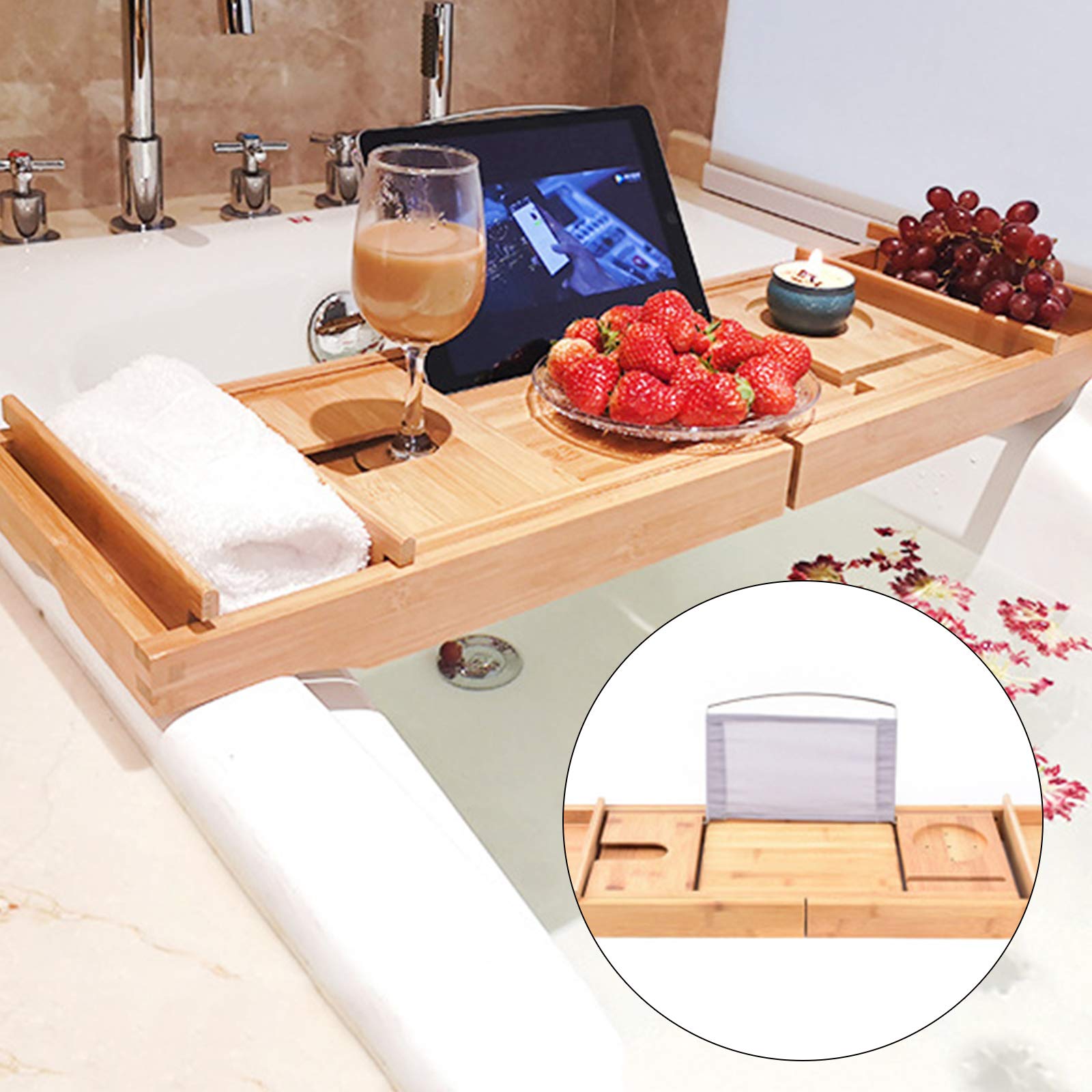 Premium Adjustable Bamboo Bathtub Tray - Extendable Spa Caddy with Non-Slip Design for Books, Wine & Bath Essentials | Relaxing Bath Accessories for Luxury Home Spa Experience